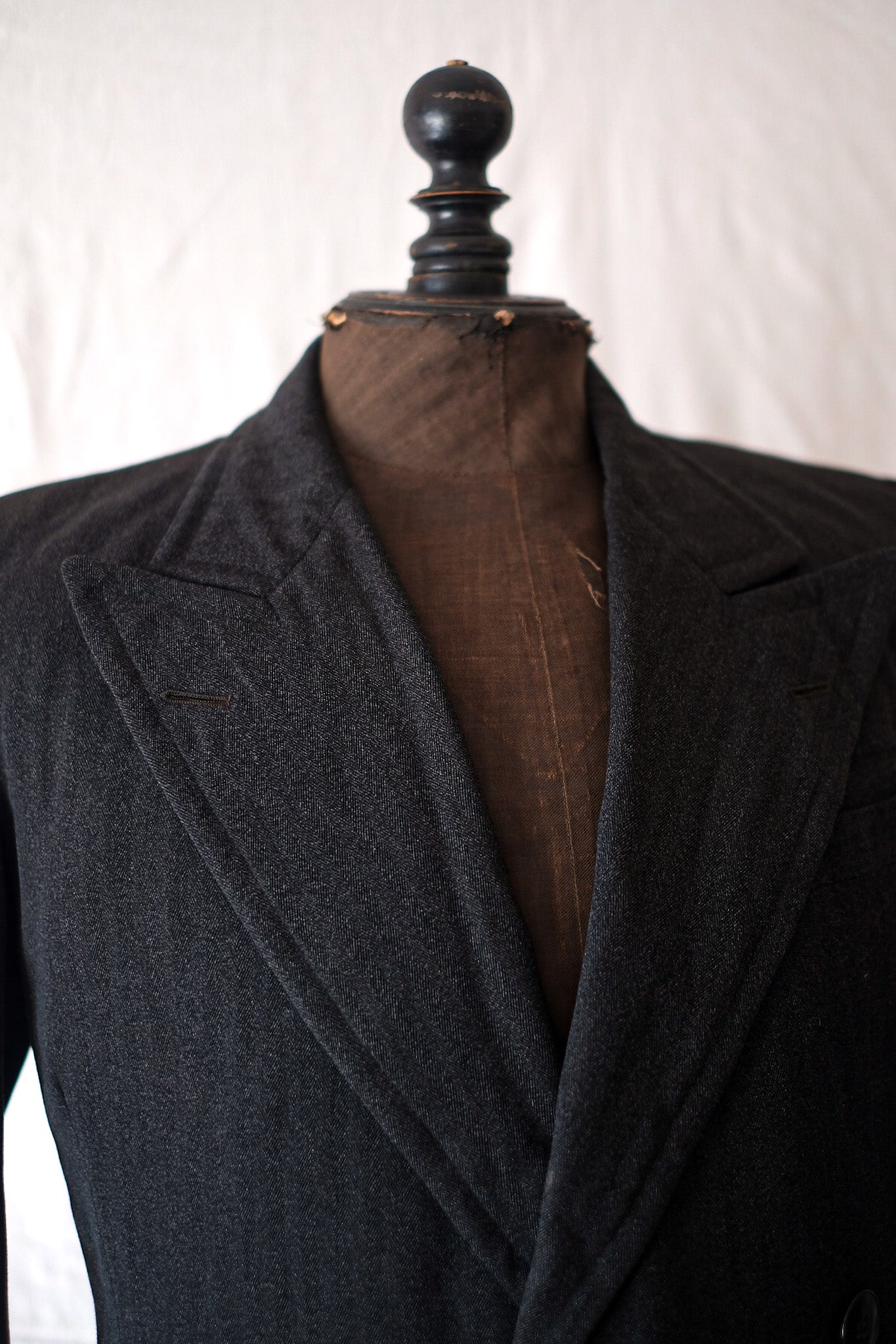 【~20's】French Vintage Herringbone Wool Double Breasted Coat