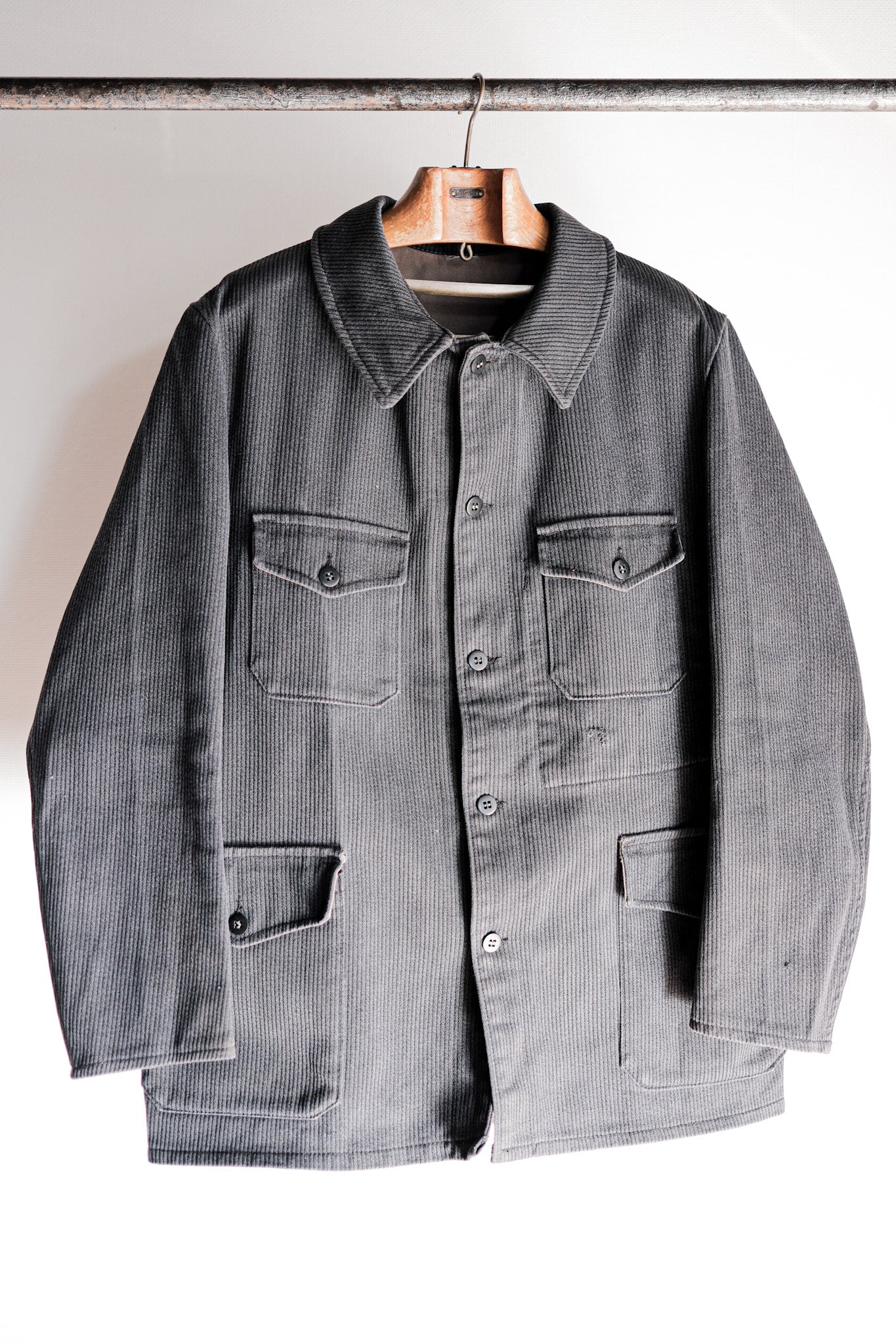 60's】French Vintage Blue Gray Cotton Pique Hunting Jacket