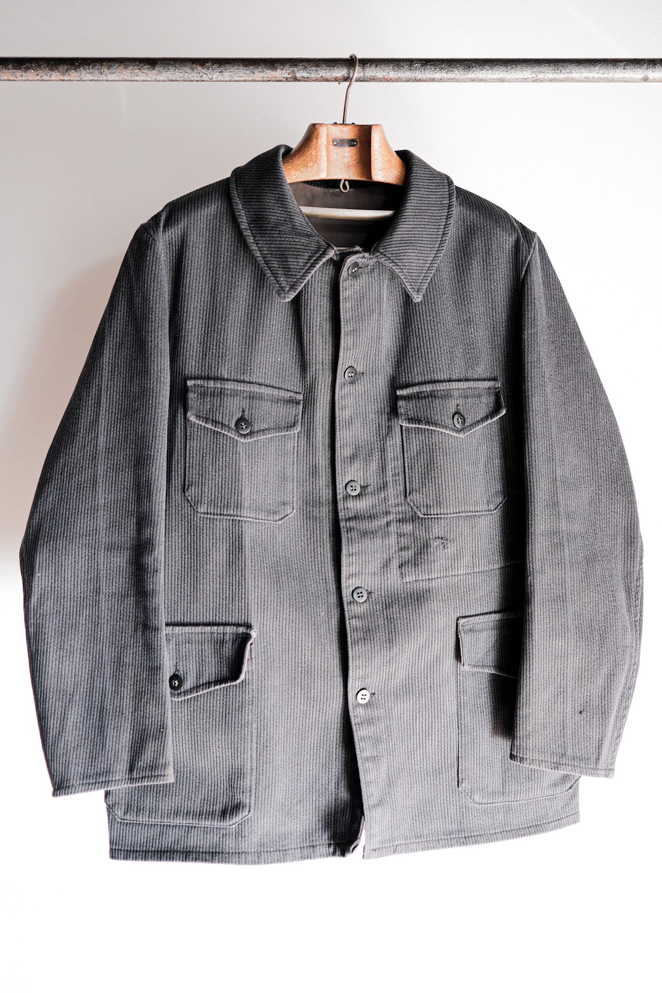 [~ 60's] French Vintage Blue Gray Cotton Pique Hunting Jacket