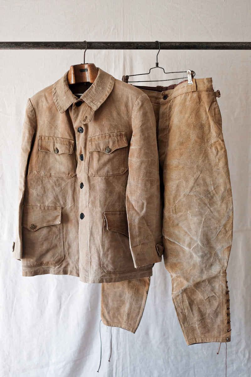 20's] French Vintage Linen Hunting Jacket & Jodhpurs 