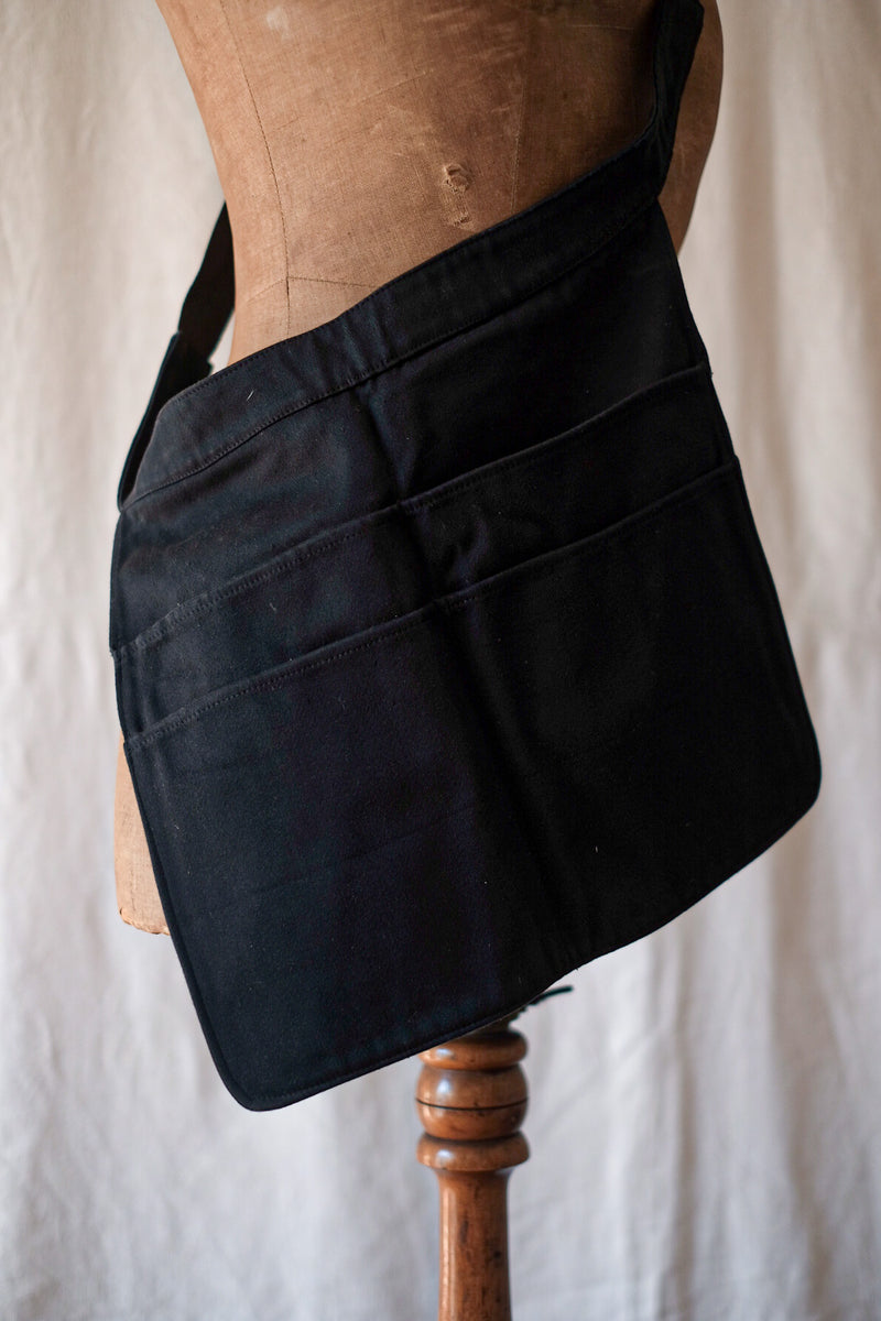 【~40's】French Vintage Black Moleskin Market Bag "Dead Stock"