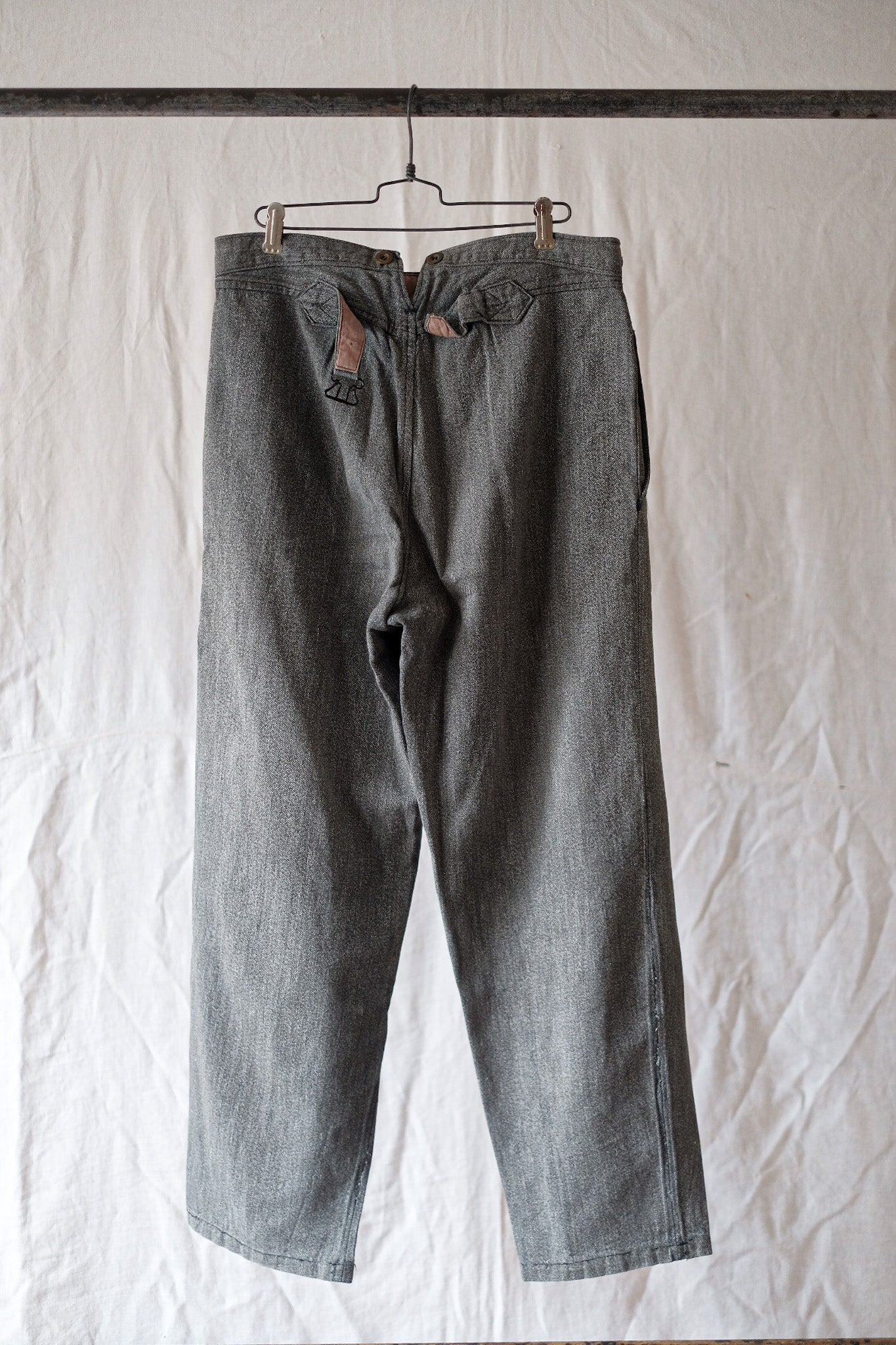 [~ 30's] French Vintage Black Chambray ทำงานกางเกง