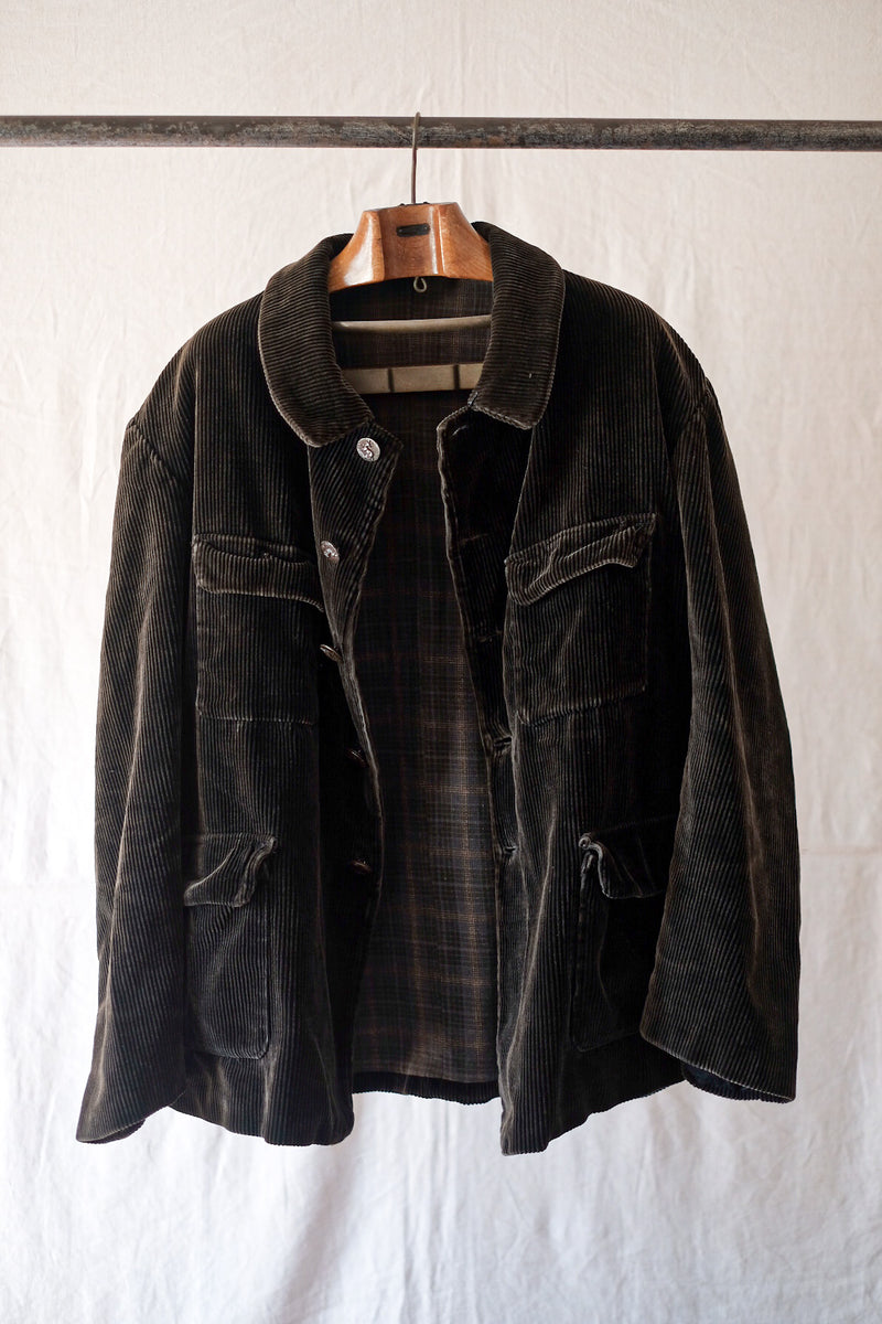【~30's】French Vintage Dark Brown Corduroy Gamekeeper Hunting Jacket