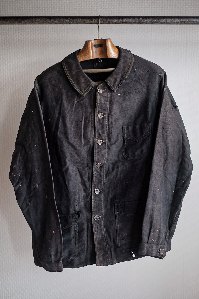 【~20's】French Vintage Black Moleskin Work Jacket "6 Buttons"