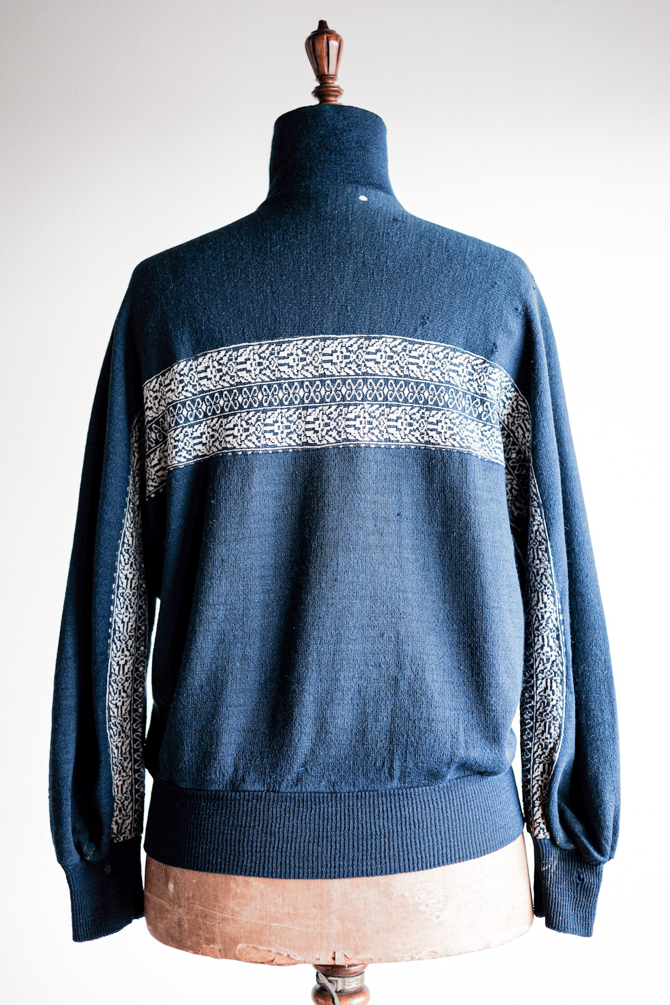 ［~50's］French Vintage Full Zip Wool Printed Cardigan