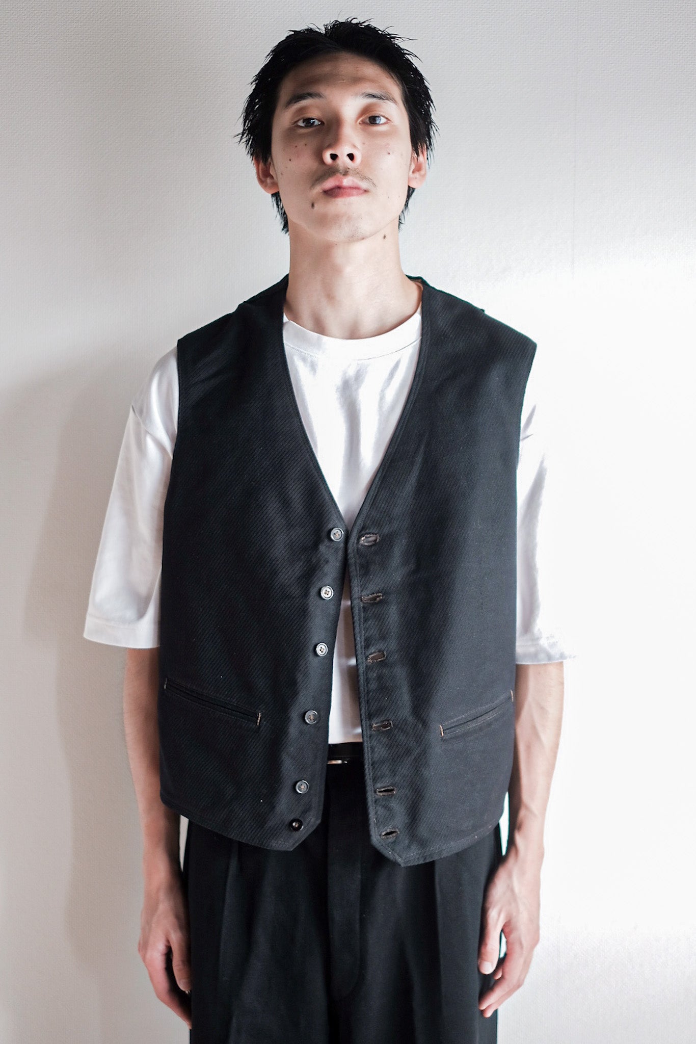 [~ 10's] French Vintage Black Work Work Gilet