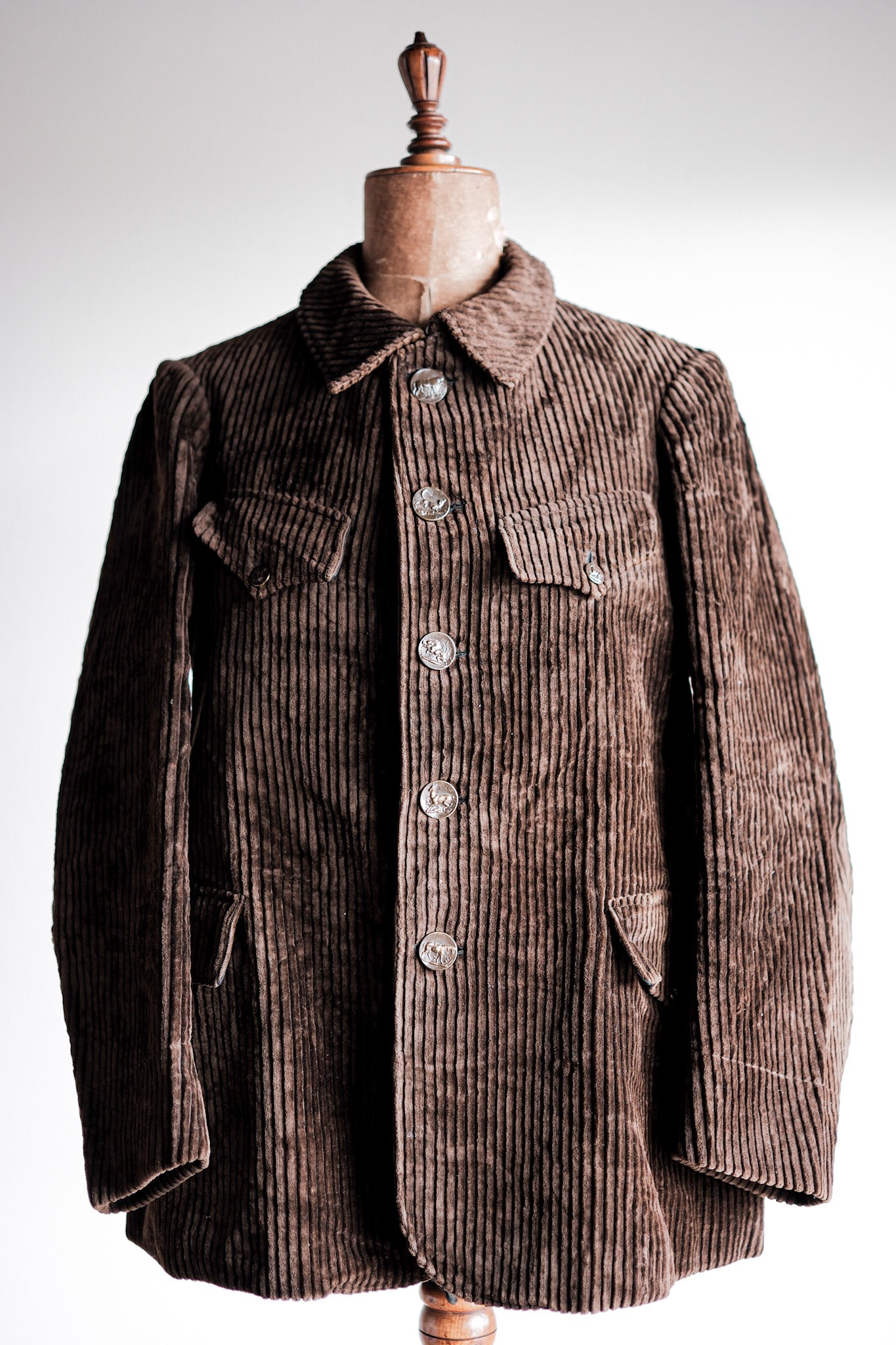 【~30's】French Vintage Brown Heavy Corduroy Hunting Jacket 