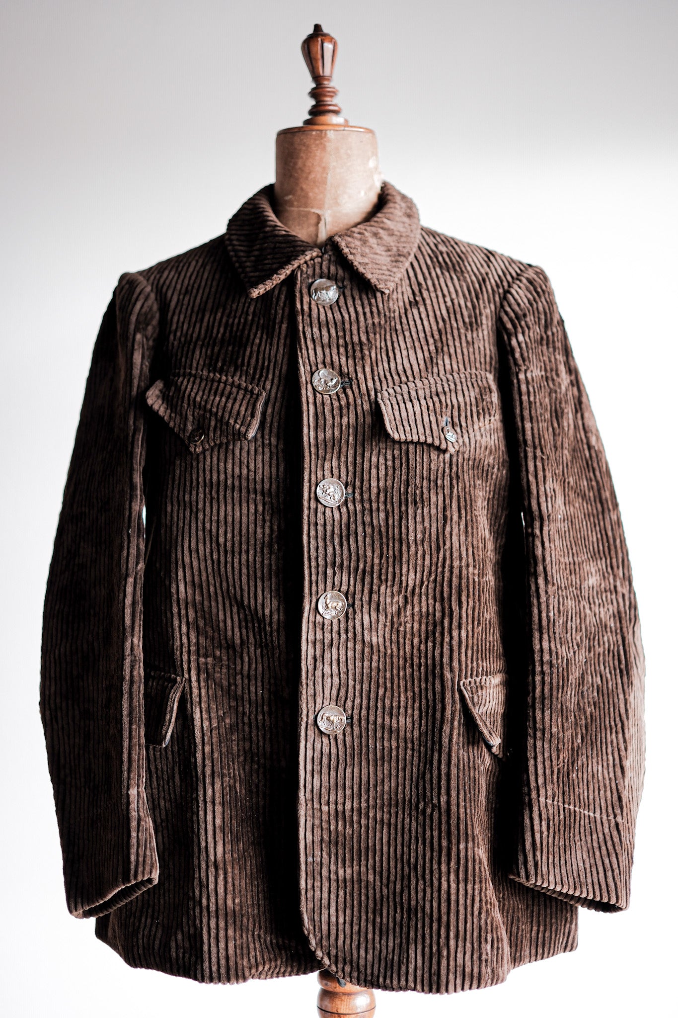 30's】French Vintage Brown Heavy Corduroy Hunting Jacket