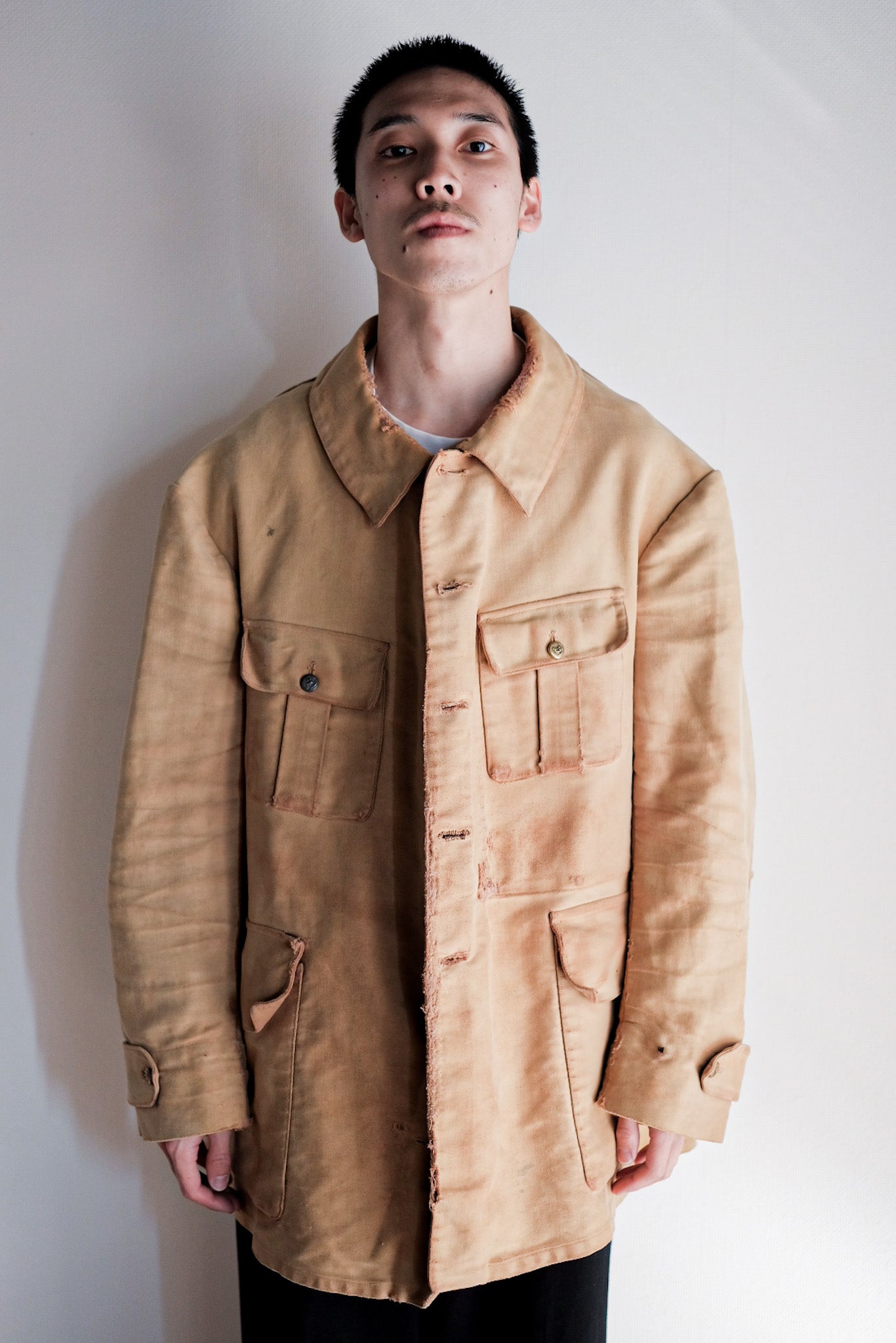 ［~30's］French Vintage Moleskin Hunting Jacket With Chin Strap