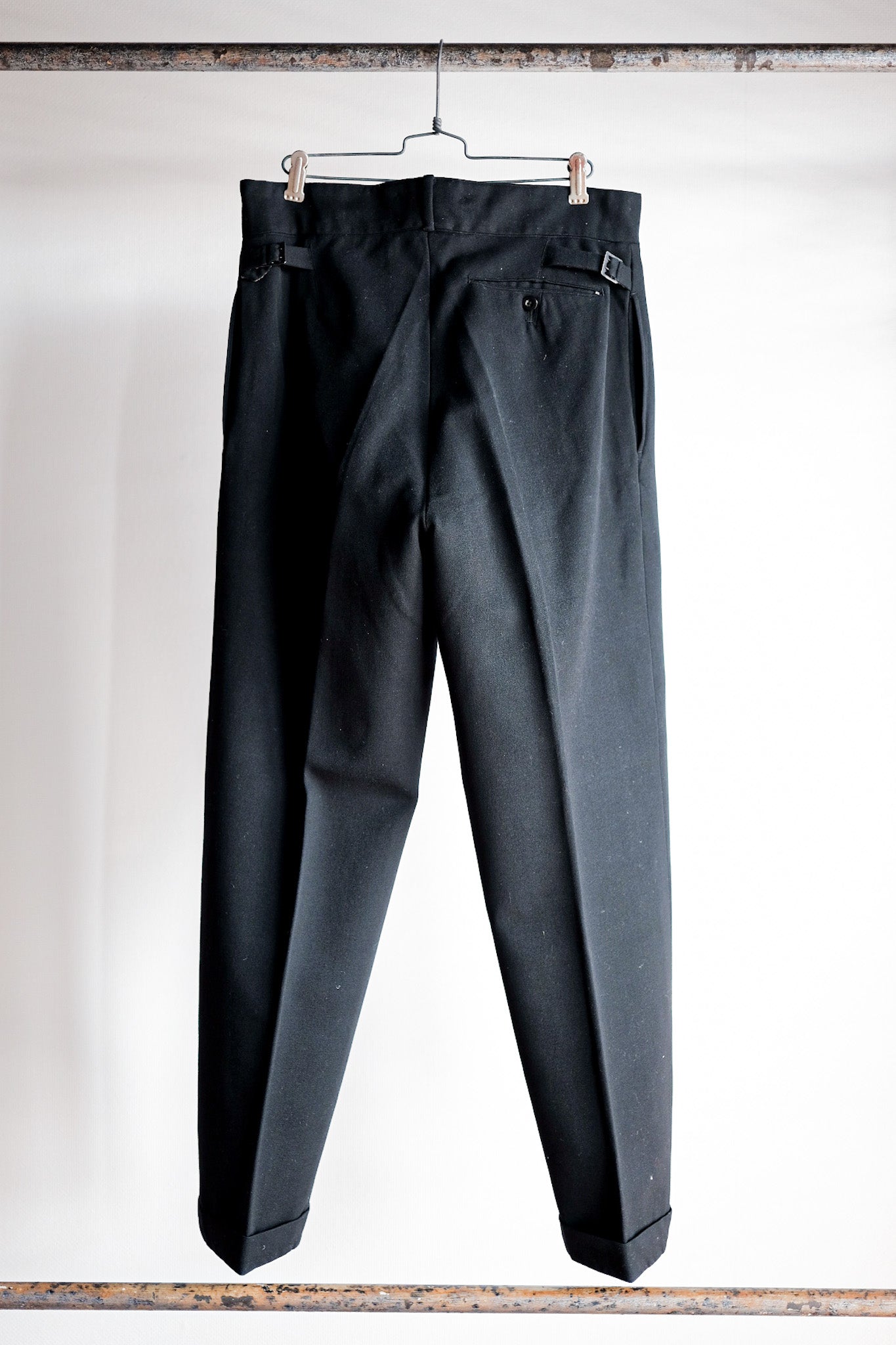 [〜40年代]法國復古黑色羊毛長褲