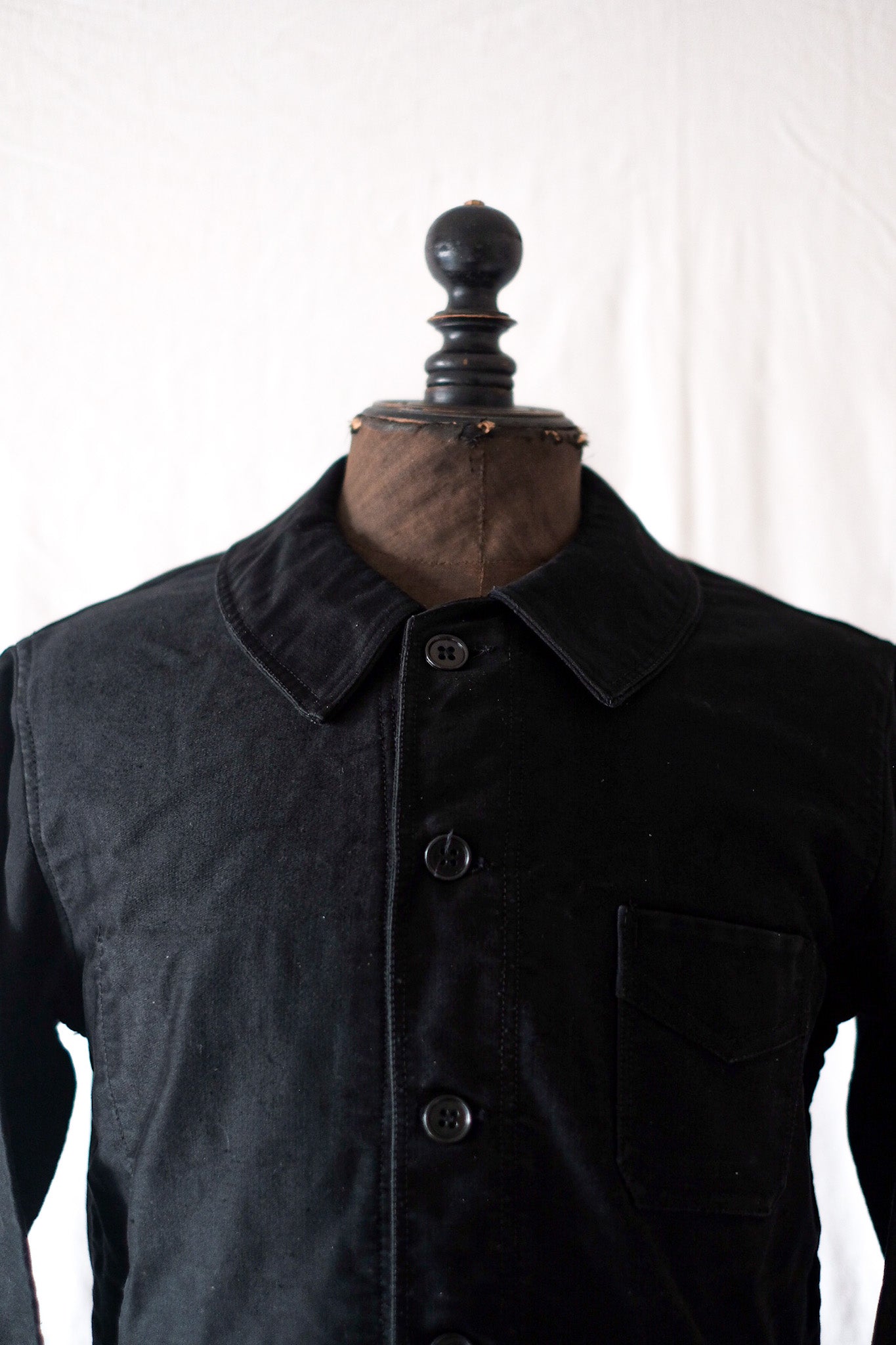 [~ 40 '] 프랑스 빈티지 "Le Mont St. Michel"Black Moleskin Work Jacket