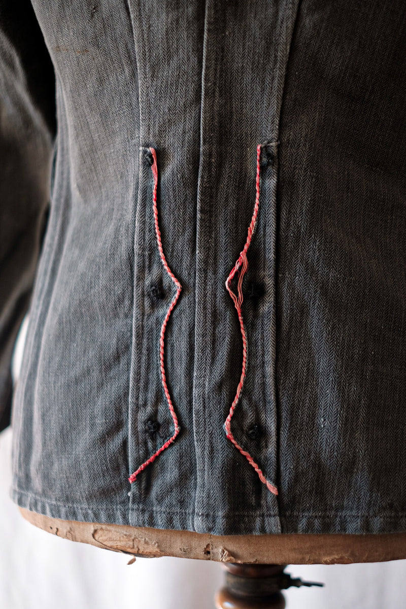【~10's】French Vintage Black Linen HBT Fireman Jacket