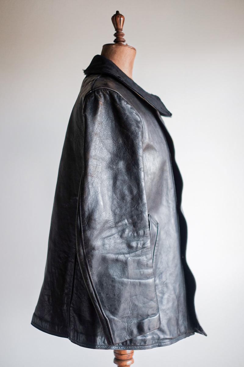 【~30's】French Vintage Le Corbusier Leather Work Jacket "Wool Collar"