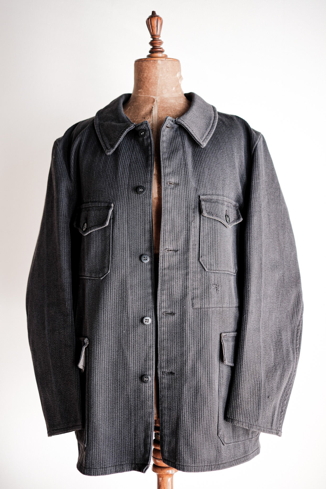 60's】French Vintage Blue Gray Cotton Pique Hunting Jacket