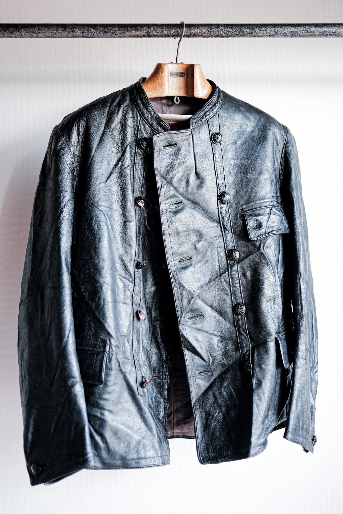 【~40's】Swedish Vintage Double Breasted Leather Jacket