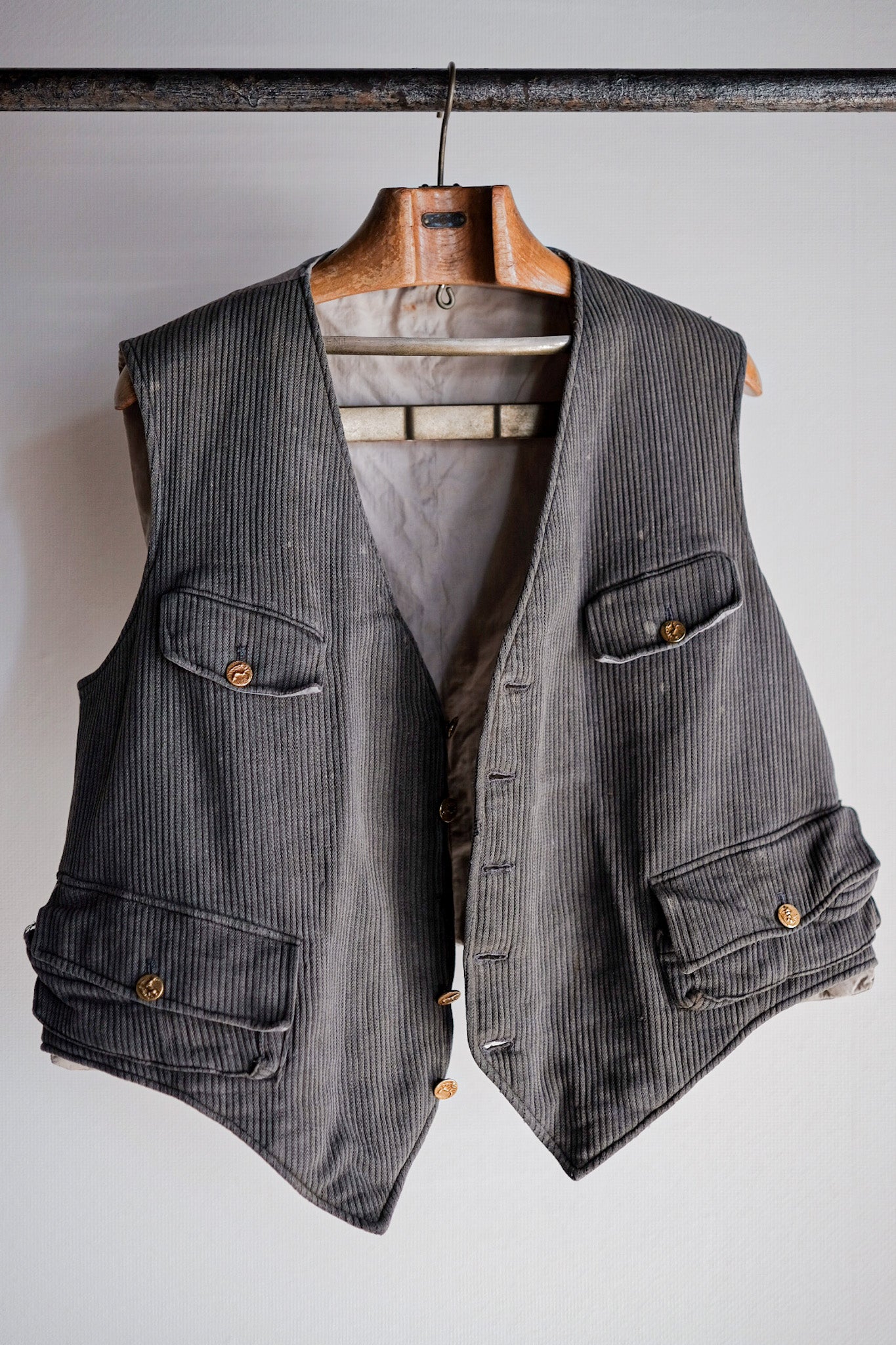 [~ 30's] French Vintage Grey Cotton Pique Hunting Gilet