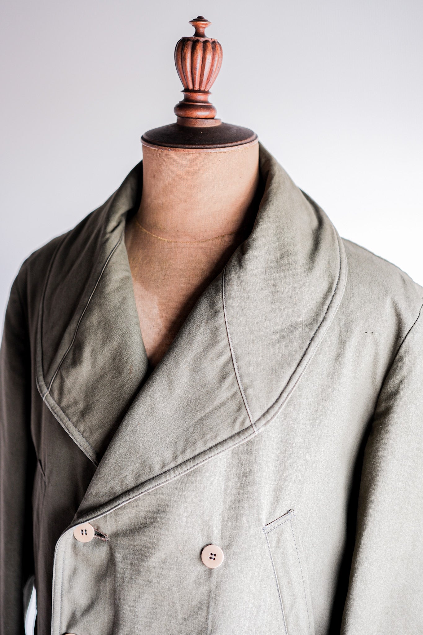 ［~40's］French Vintage Shawl Collar Green Cotton Canvas Mackinaw Coat