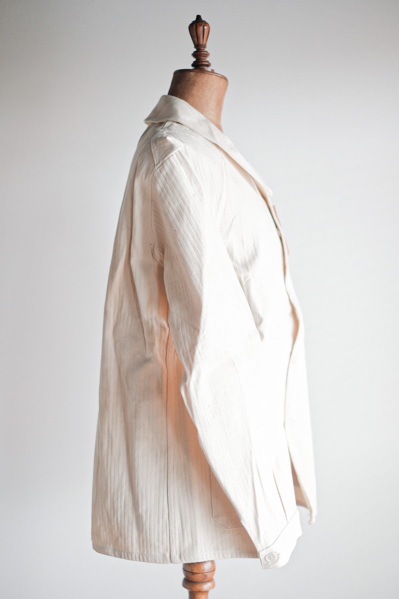 [~ 40 '] 프랑스 빈티지 흰색 면화 HBT 작업 재킷 "데드 스톡"