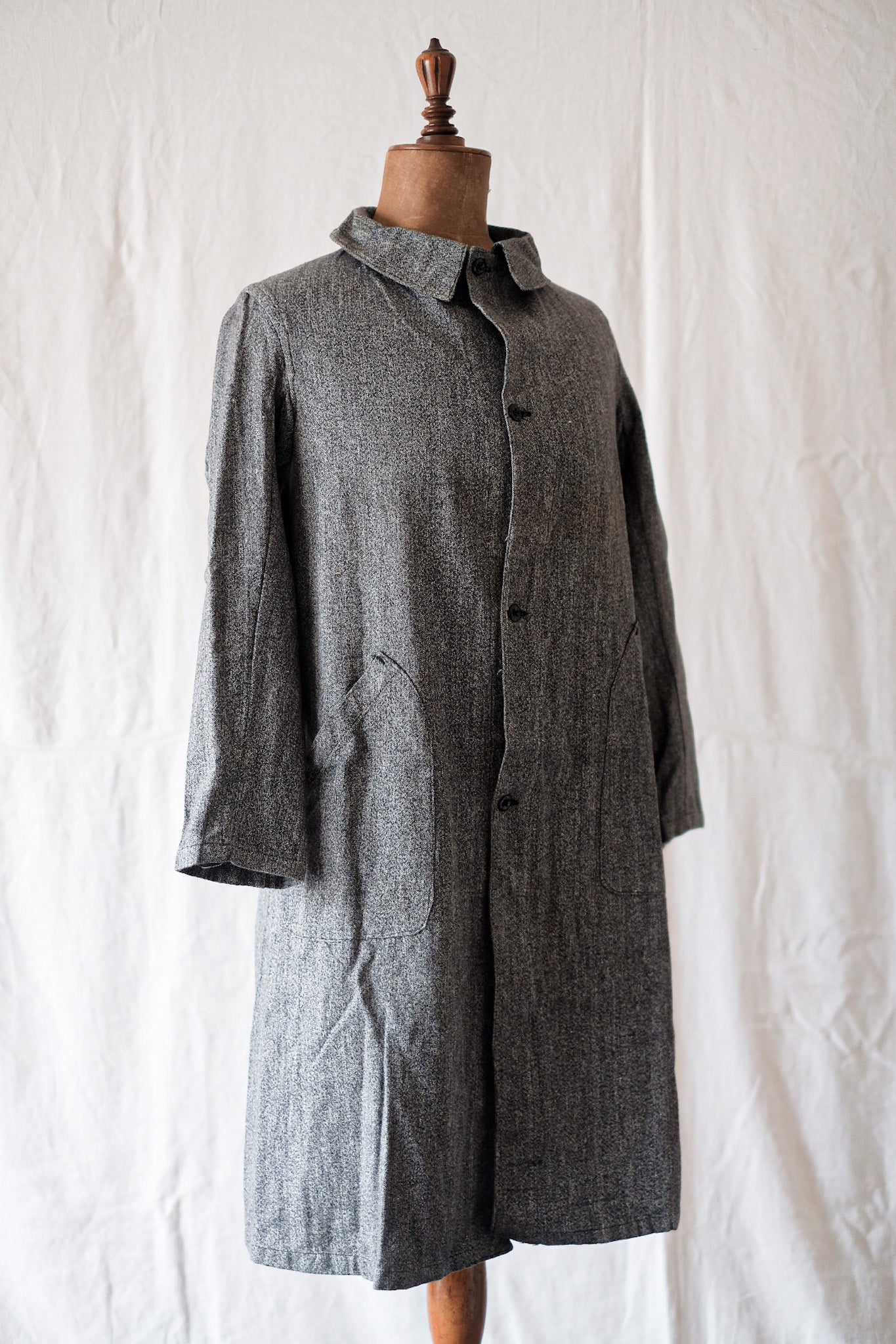 [〜40年代]法國復古黑色昌布雷工作外套