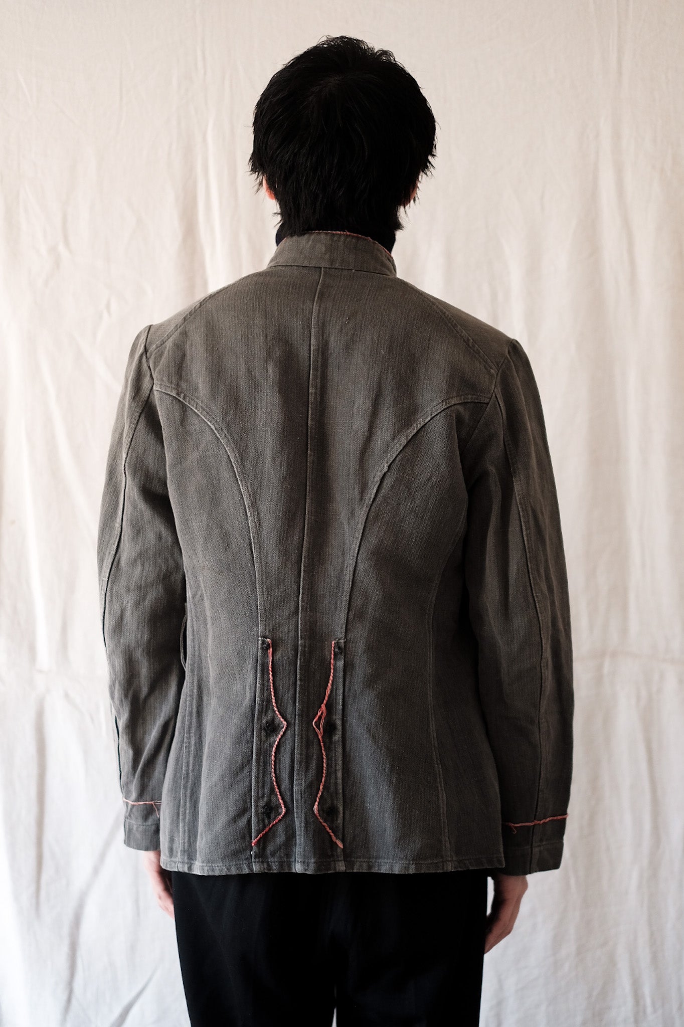 ［~10's］French Vintage Black Linen HBT Fireman Jacket