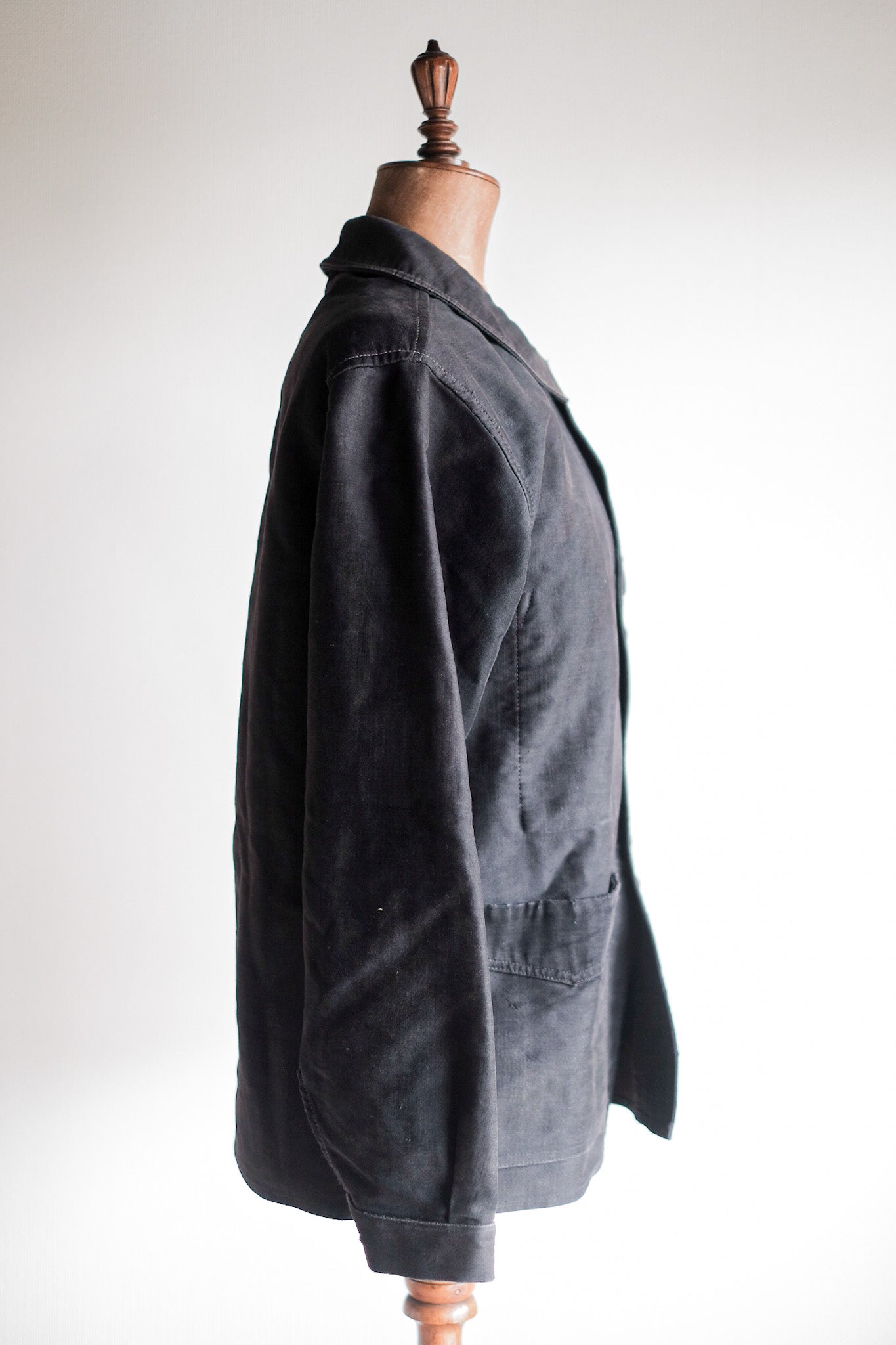 [~ 40's] French Vintage Black Moleskin Work Jacket "Le Mont St. Michel"