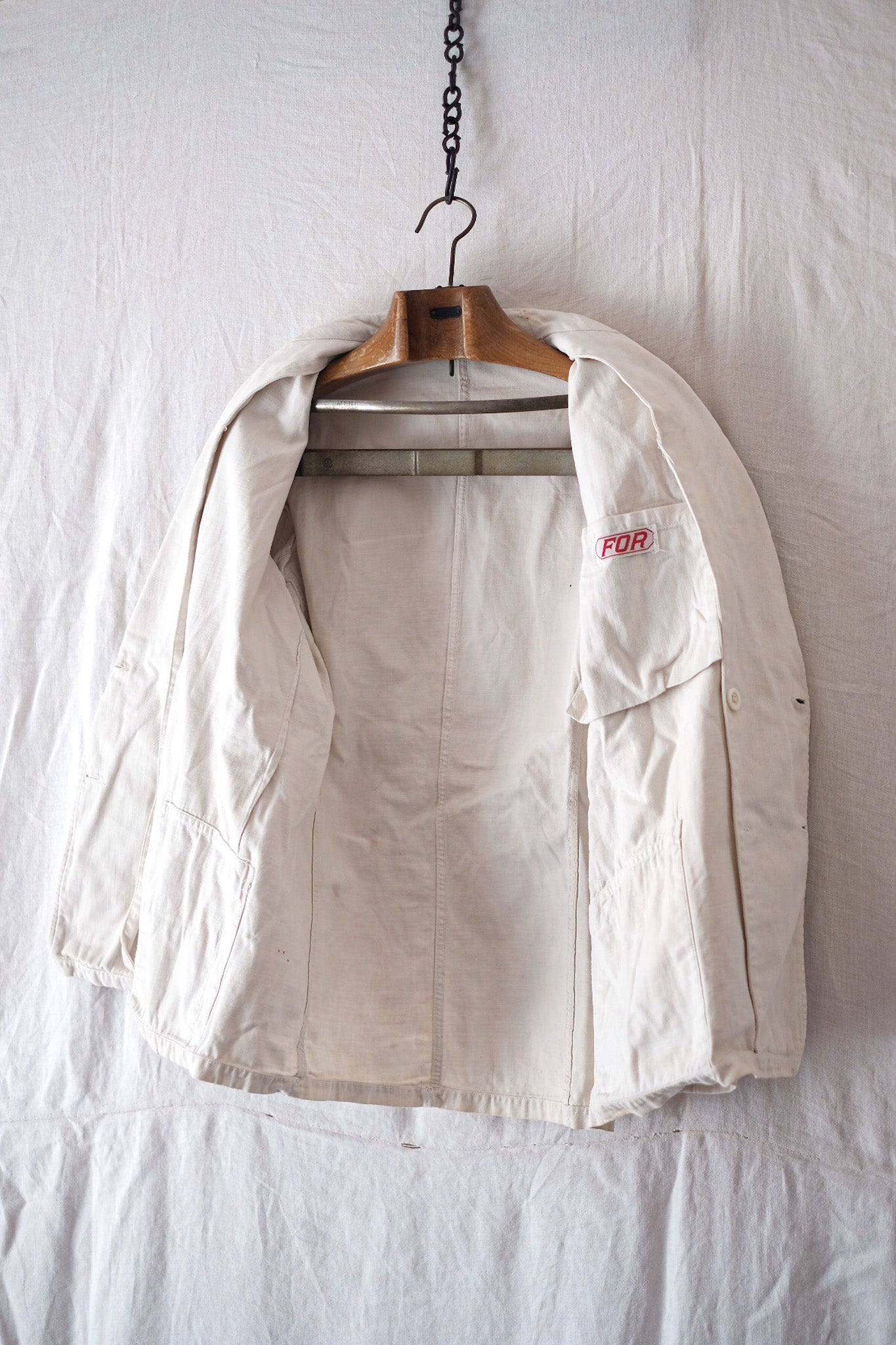 [~ 40's] French Vintage Double Breasted White Cotton Twill Jacket