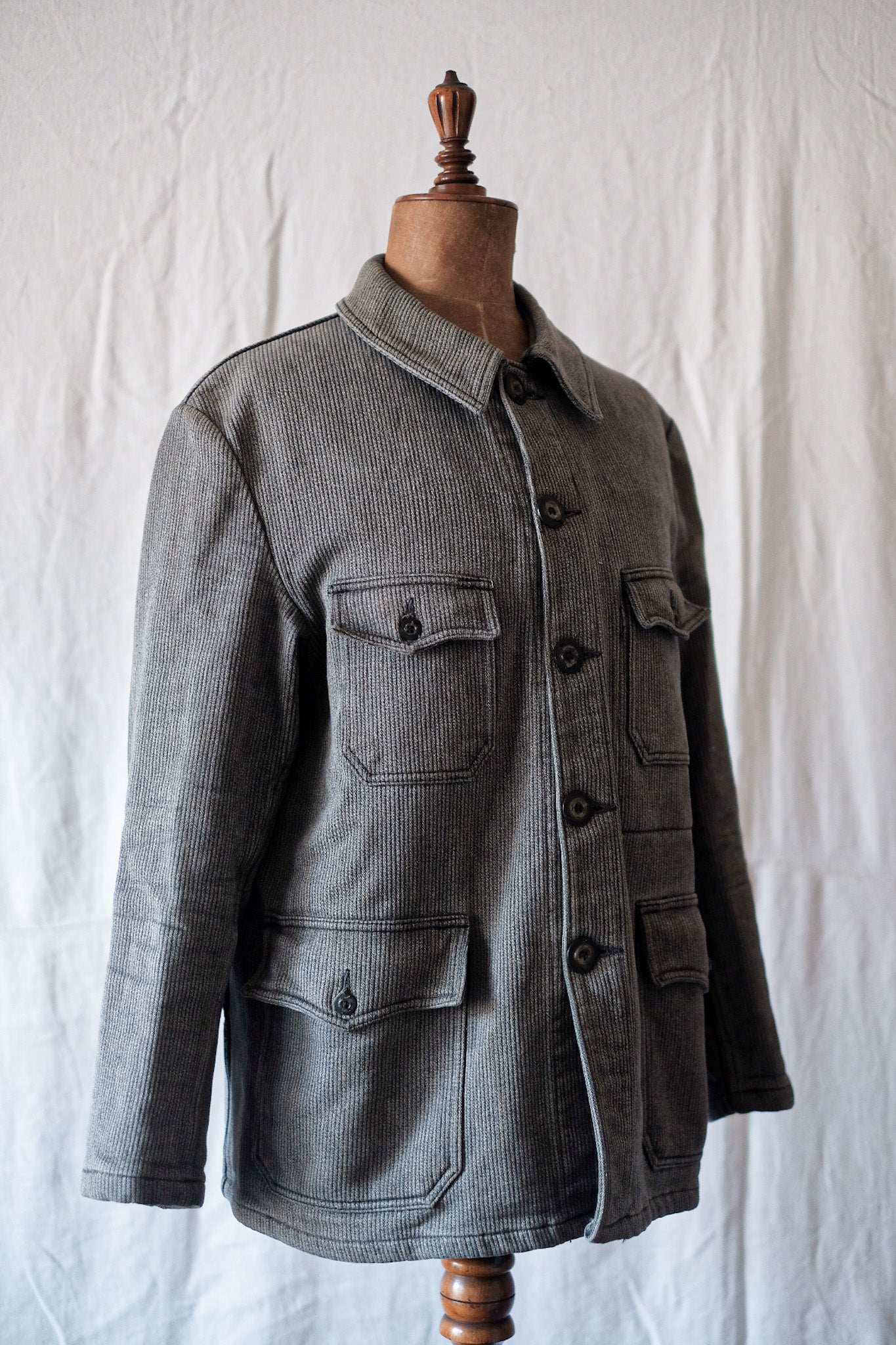 [~ 50's] French Vintage Gray Salt & Pepper Cotton Pique Hunting Jacket