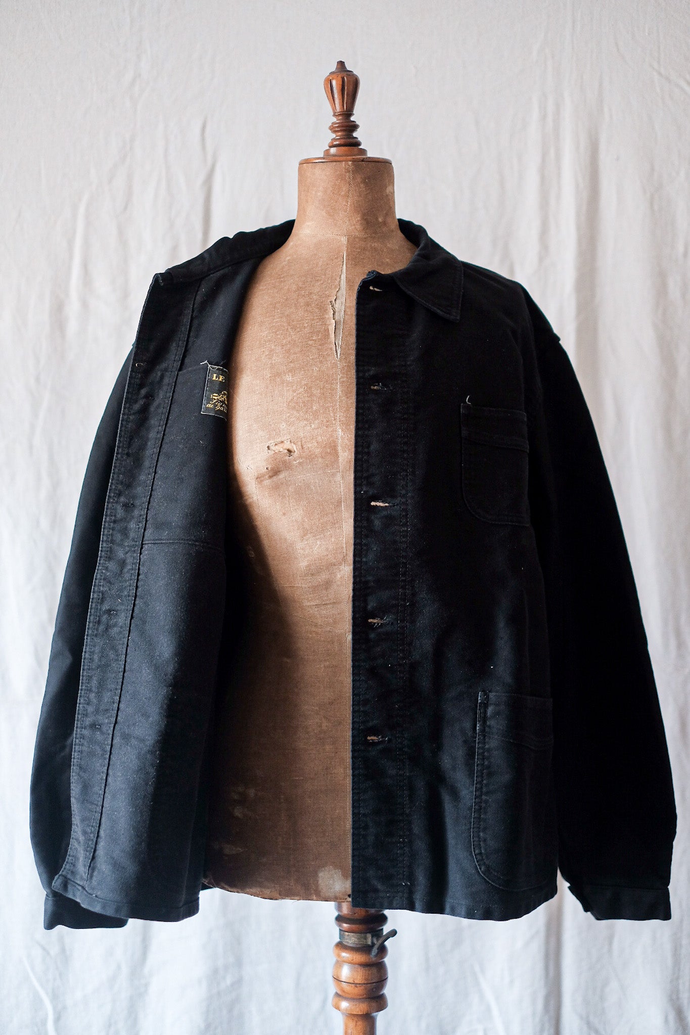 【~50's】French Vintage Black Moleskin Work Jacket "Le Mont St. Michel"