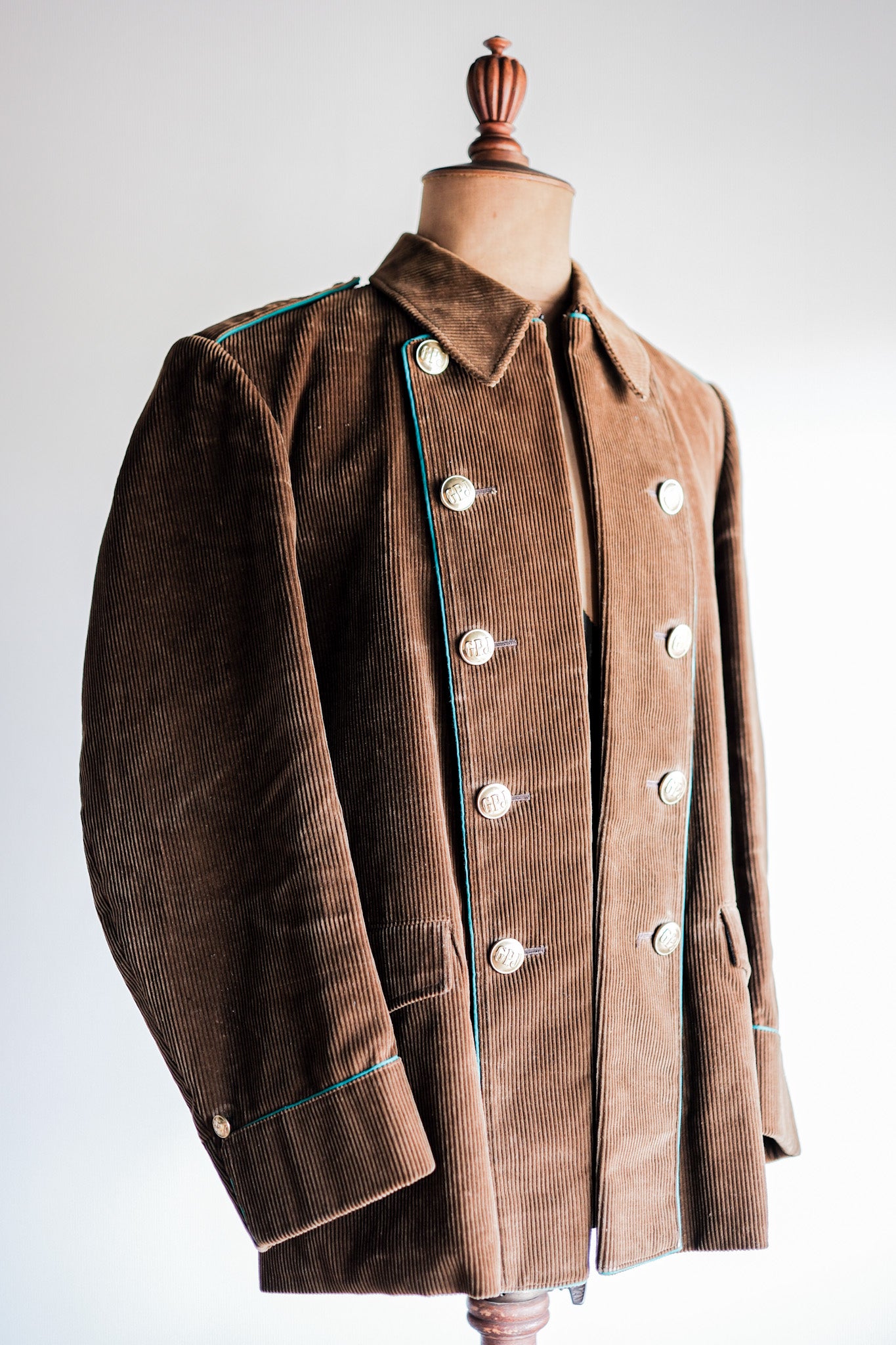 【~30’s】Italian Army Double Breasted Brown Corduroy Jacket “Dead Stock”