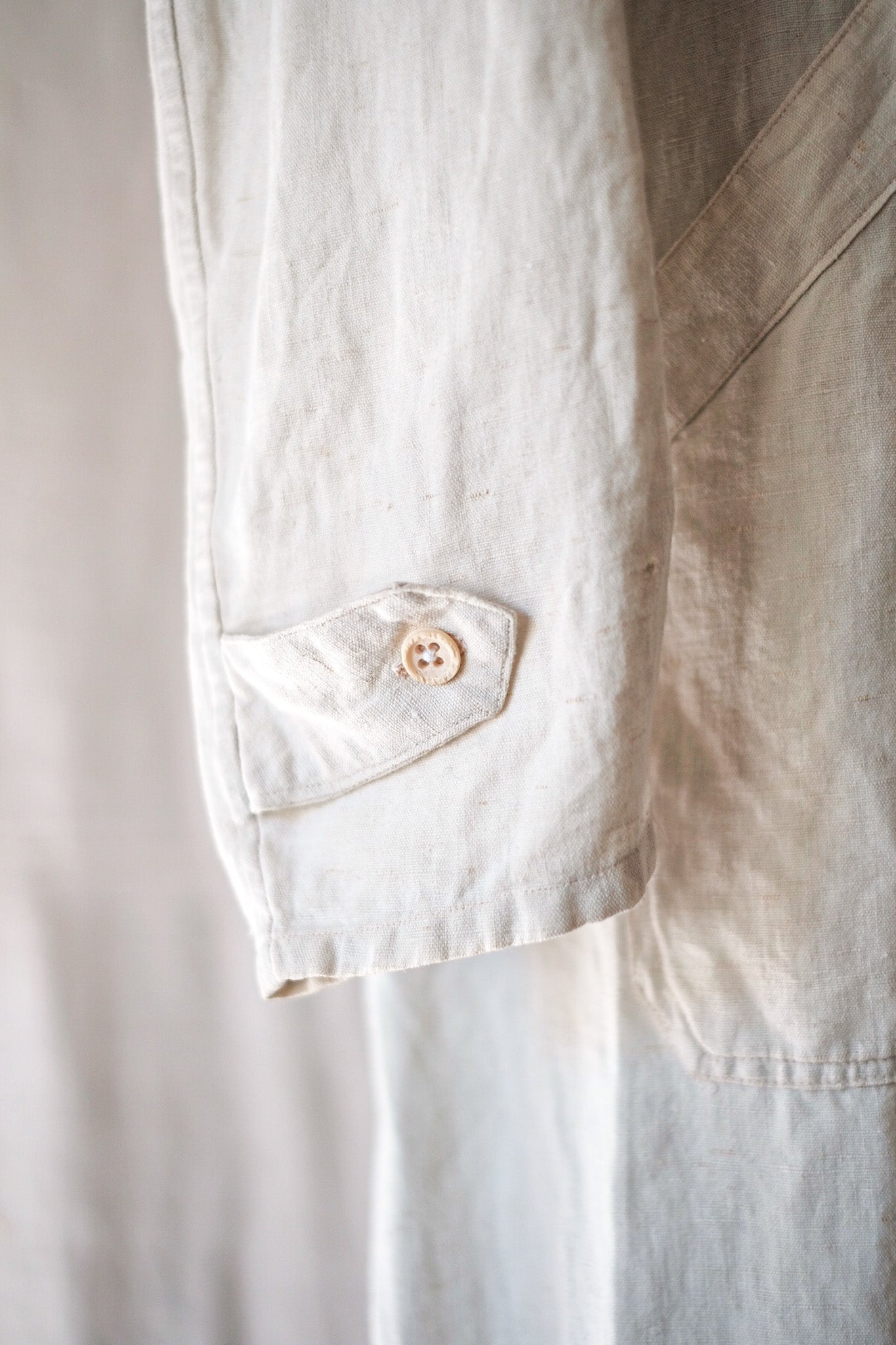 [~ 30's] ผ้าลินินผ้าฝ้ายสีขาววินเทจฝรั่งเศส