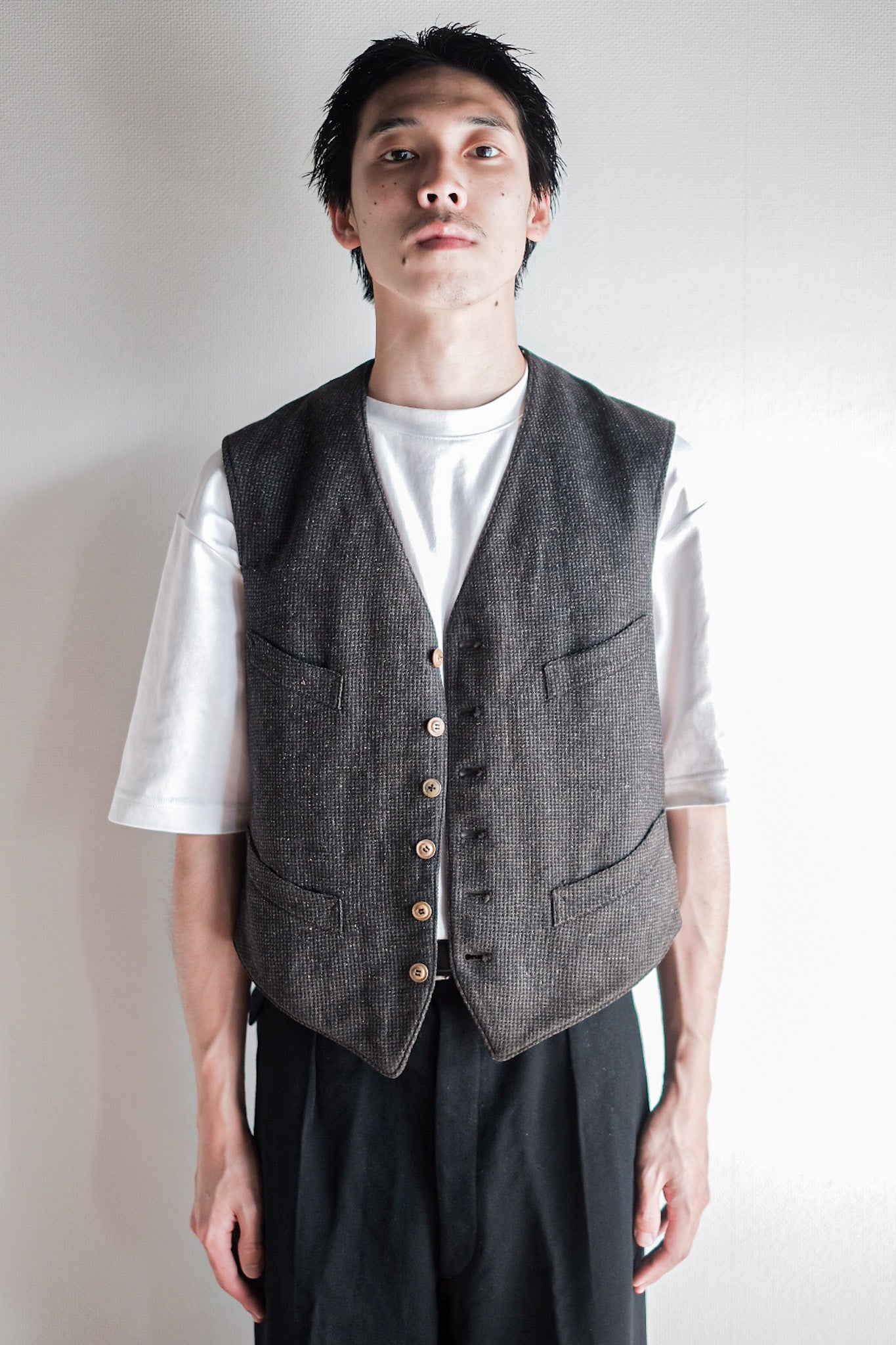 【~30's】French Vintage Gray Wool Work Gilet