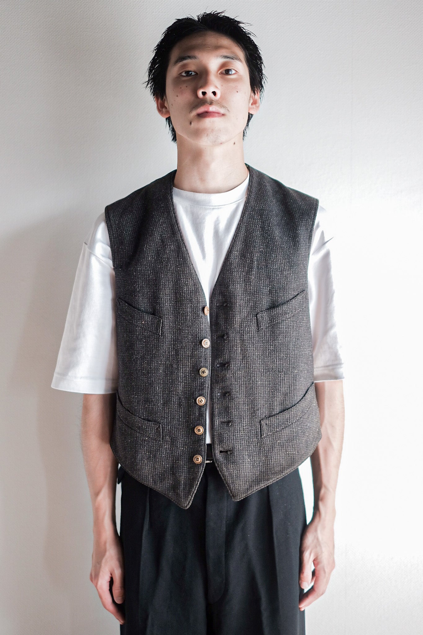 ［~30's］French Vintage Gray Wool Work Gilet