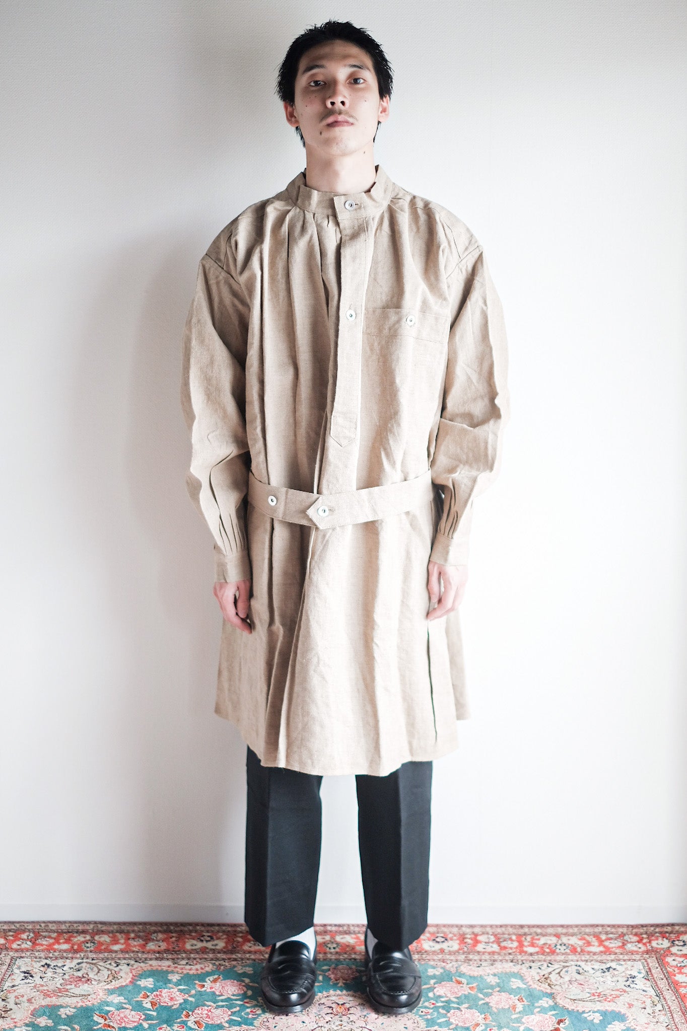 ［~50's］French Army Bourgeron Linen Smock Hospital Military "Dead Stock"