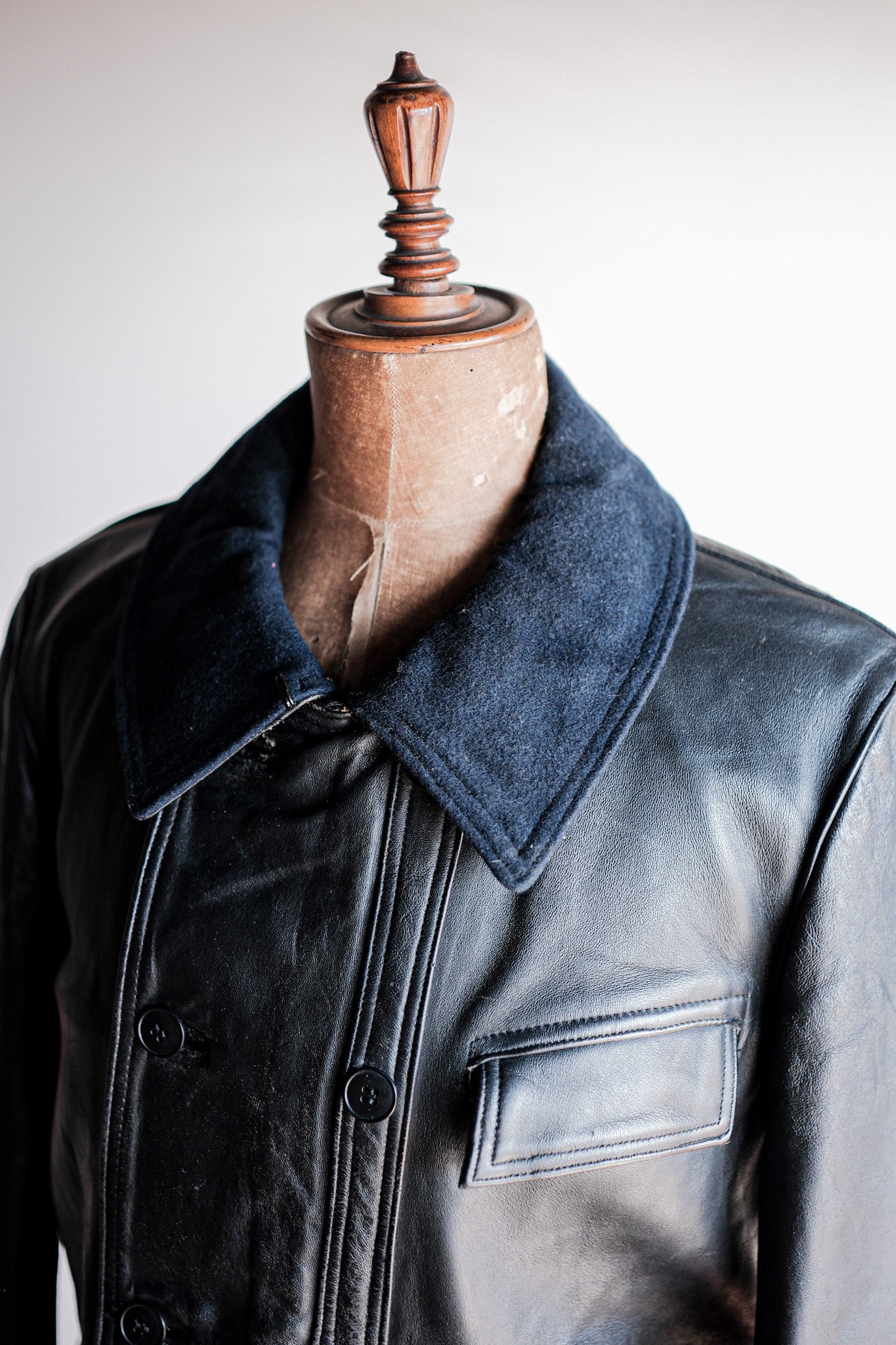 【~50's】French Vintage Le Corbusier Leather Work Jacket "Wool Collar"