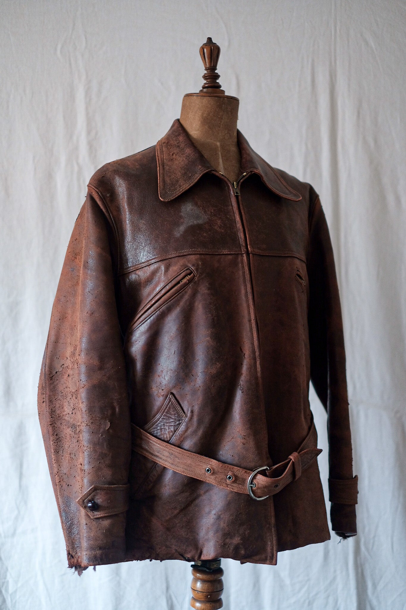 【~40's】French Vintage Motorcycle Leather Biker Jacket