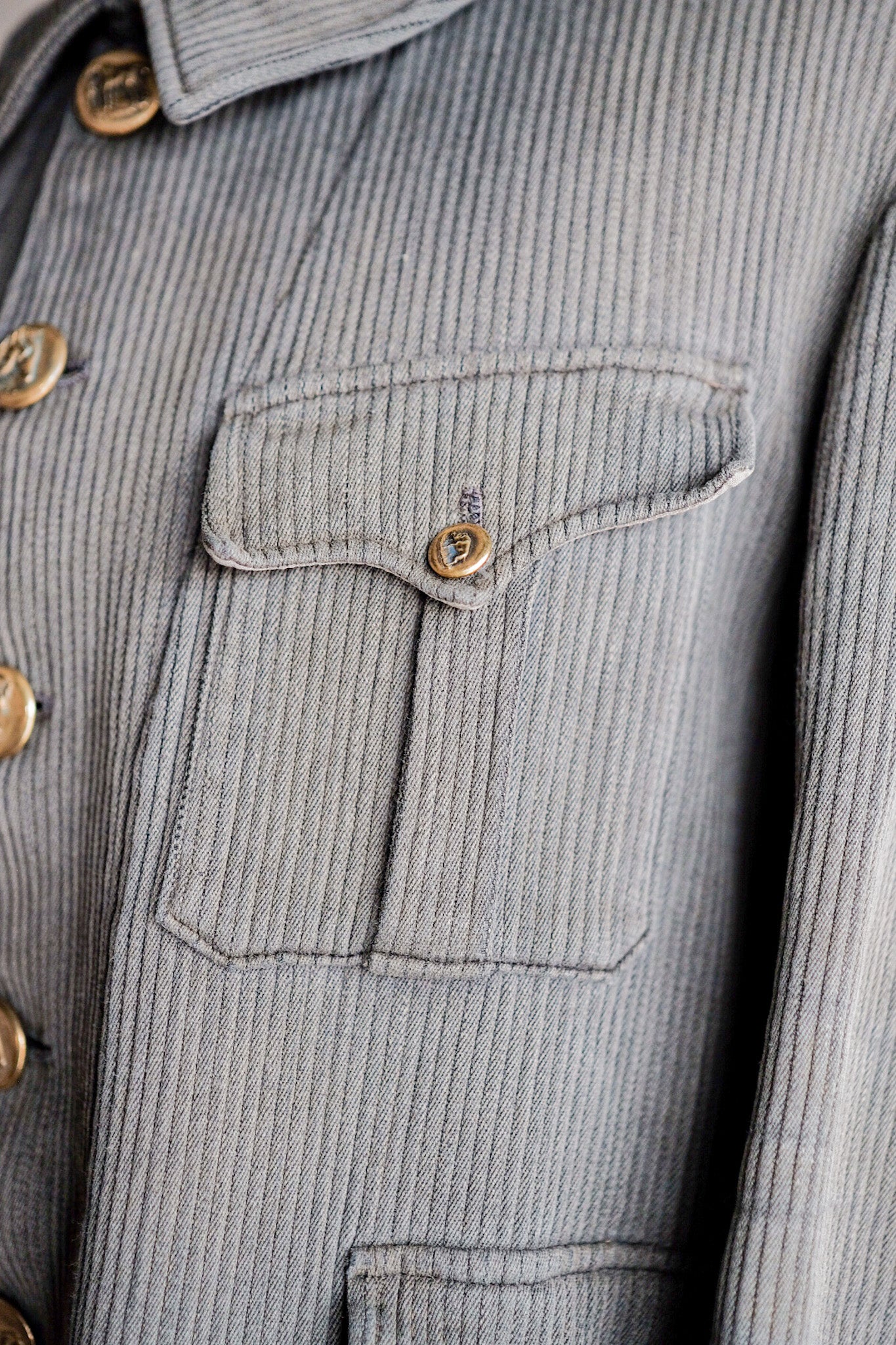 ［~30's］French Vintage Gray Cotton Pique Hunting Jacket With Chin Strap