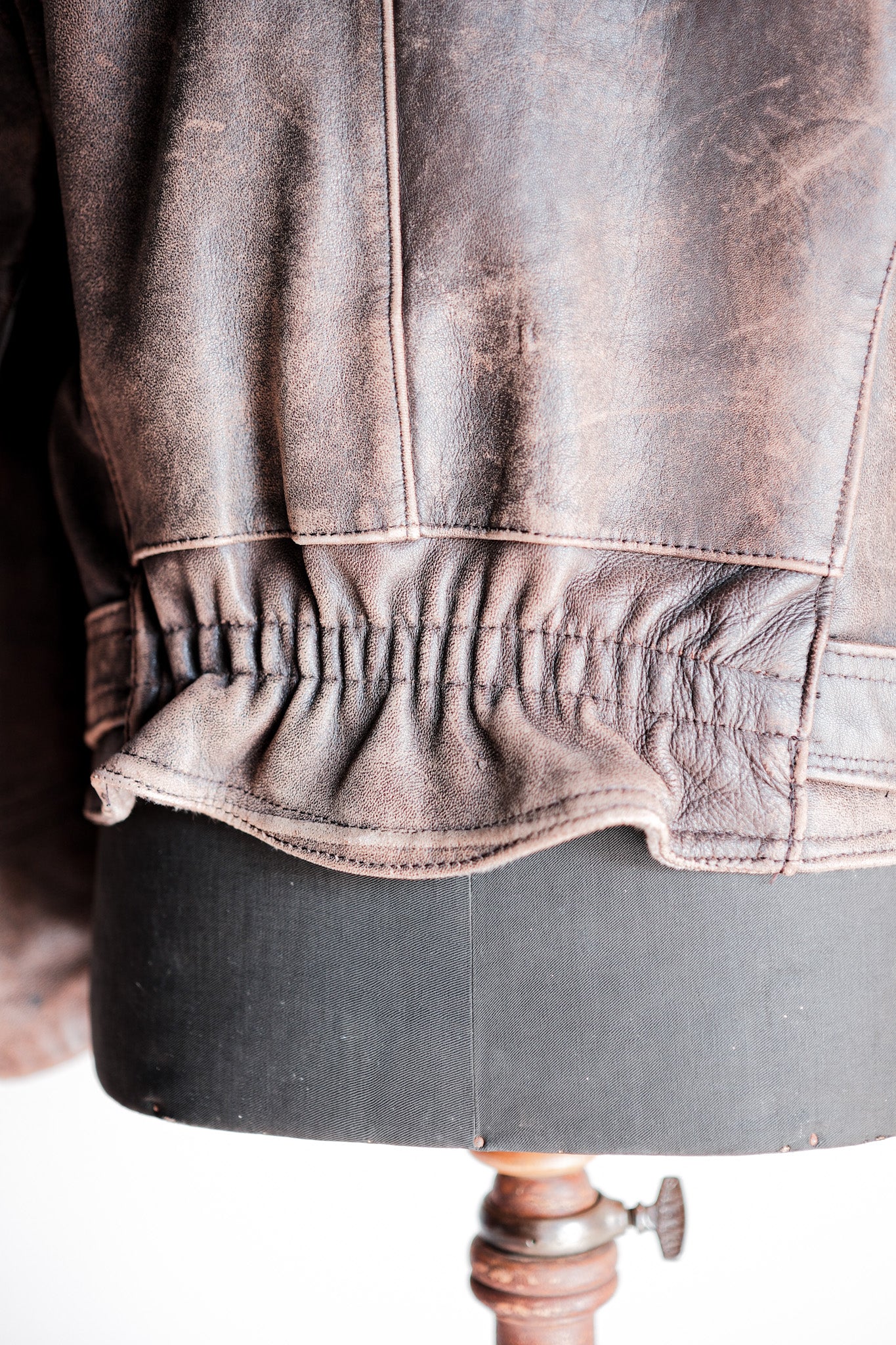 【~50's】French Vintage Le Corbusier Type Double Breasted Leather Jacket "Unusual Pattern"