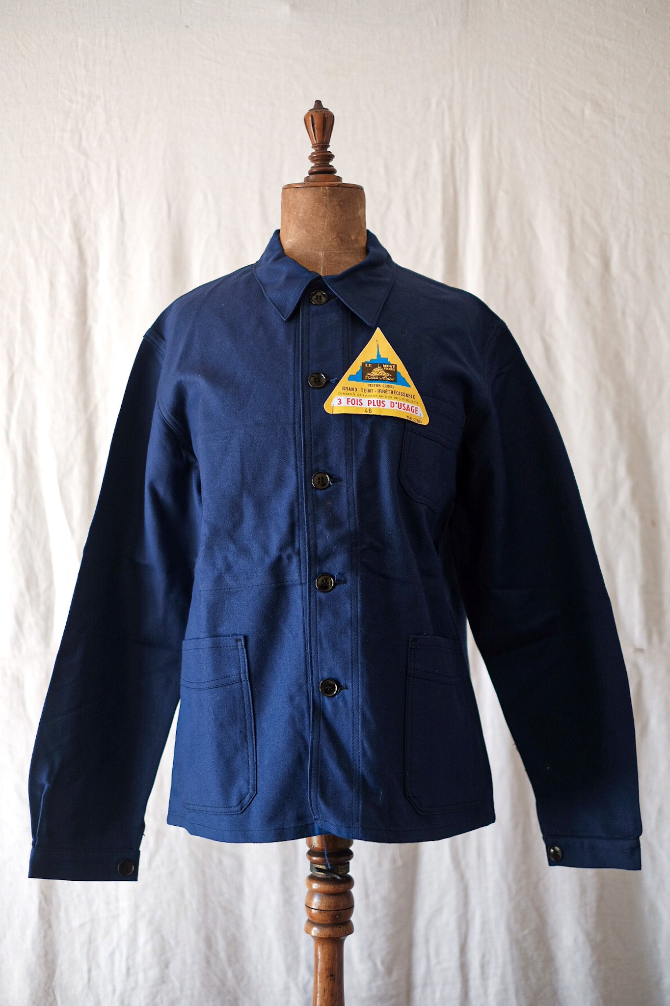 [~ 50's] French Vintage Blue Cotton Twil Work Jacket "Le Mont Stock" "Dead Stock"