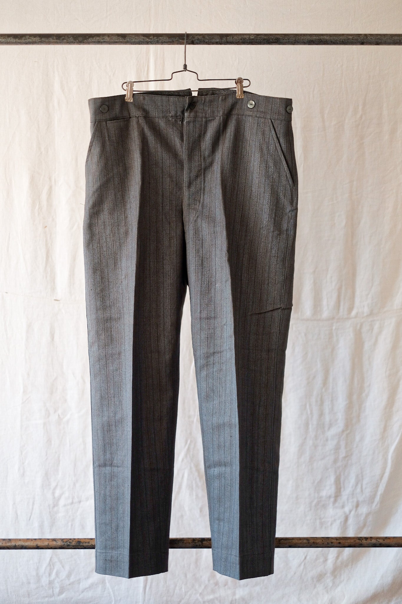 [~ 50's] French Vintage Cotton Striped HBT Work Pant "Dead Stock"
