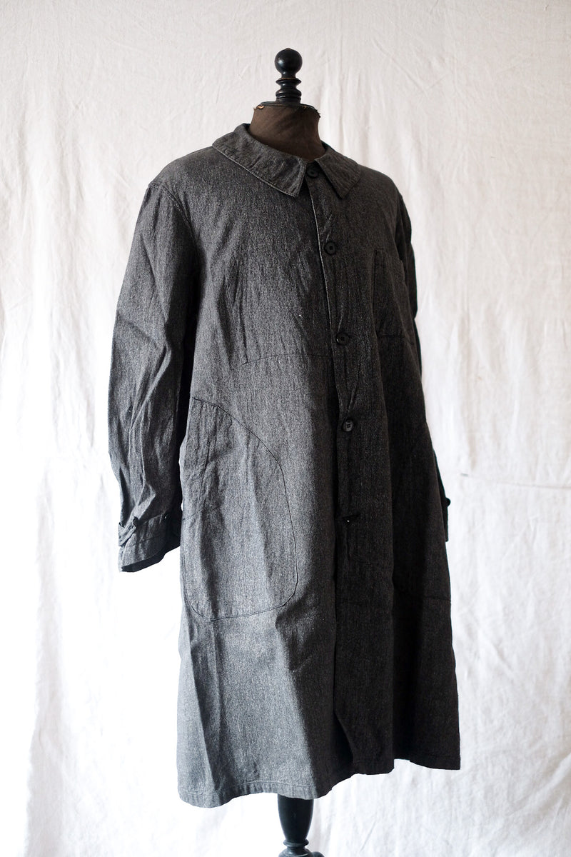 【~30's】French Vintage Black Chambray Duster Coat