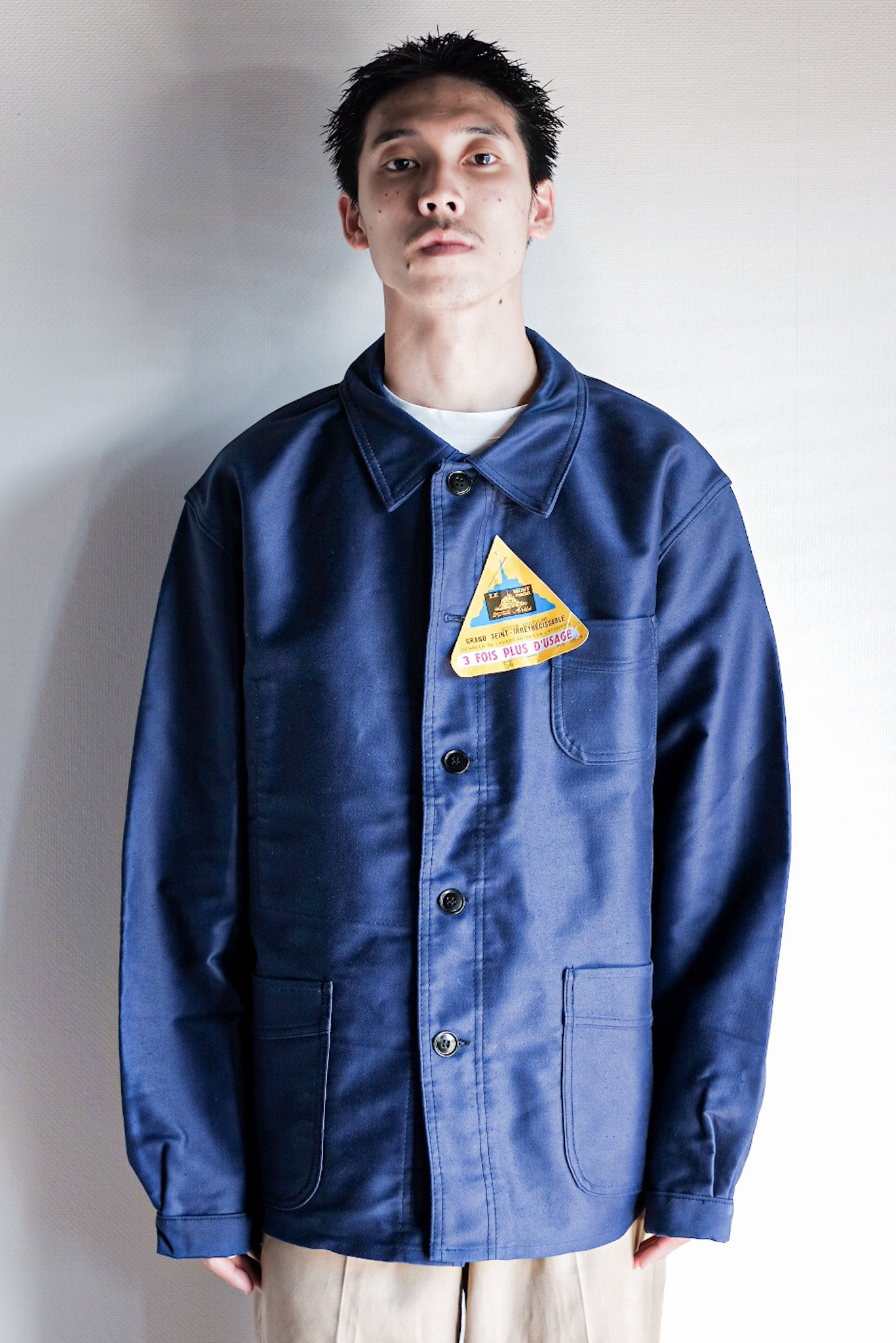 ［~50's］French Vintage Blue Moleskin Work Jacket "Le Mont St. Michel" "Dead Stock"