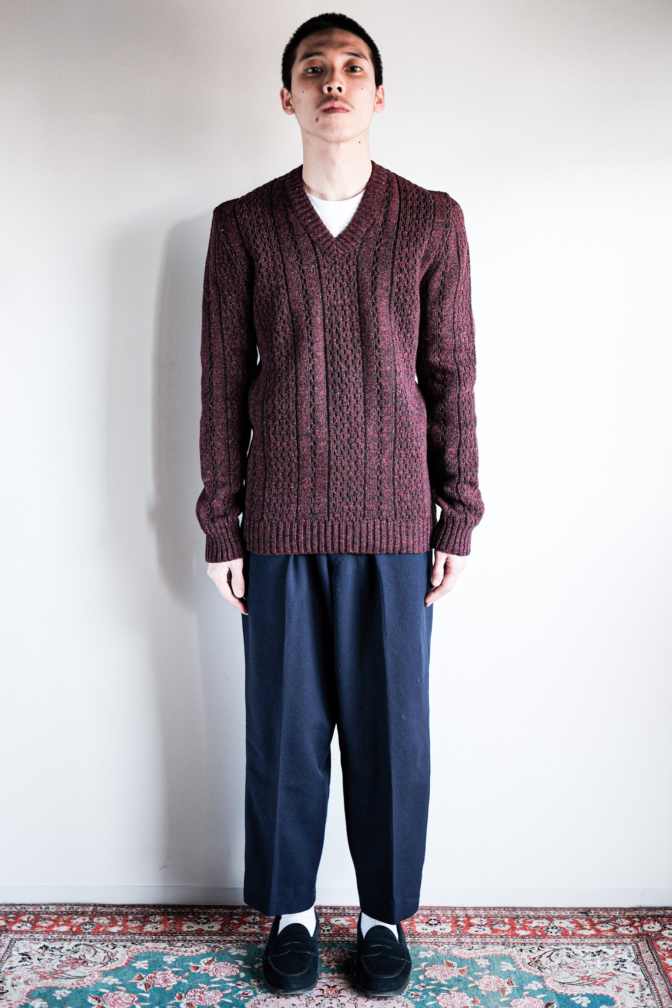 [~ 60's] French Vintage V-Neck Wool Sweater "Dead Stock"