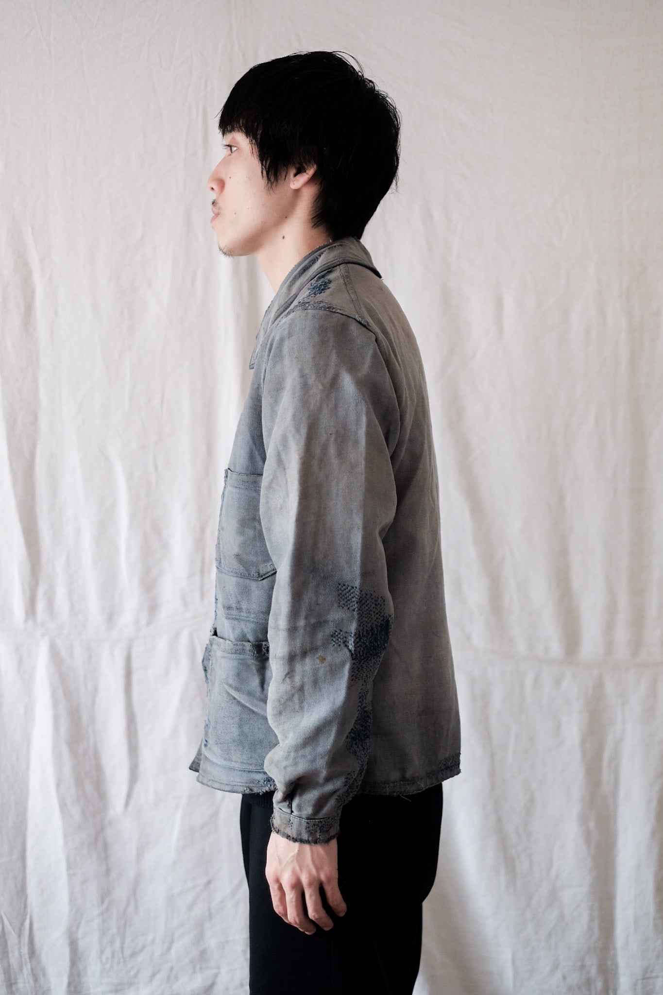 30's】French Vintage Blue Moleskin Work Jacket 