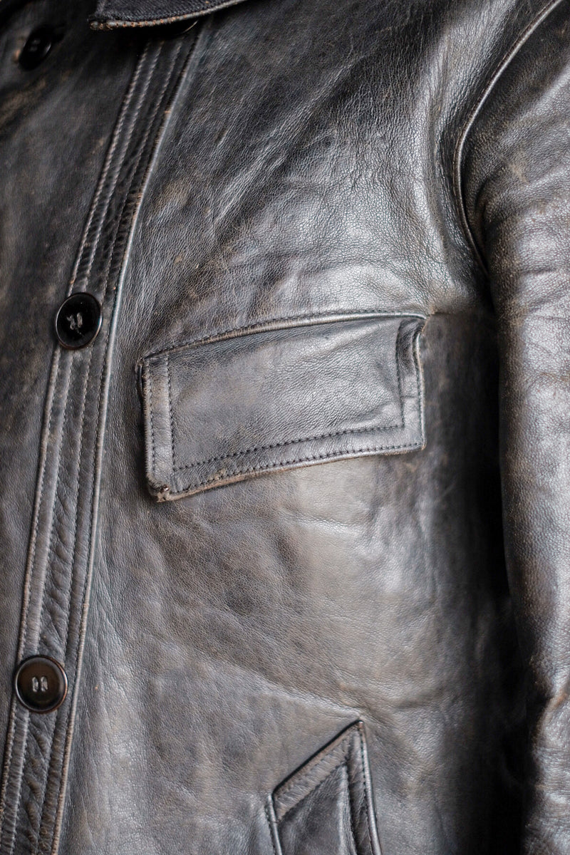 【~30's】French Vintage Le Corbusier Leather Work Jacket "Wool Collar"