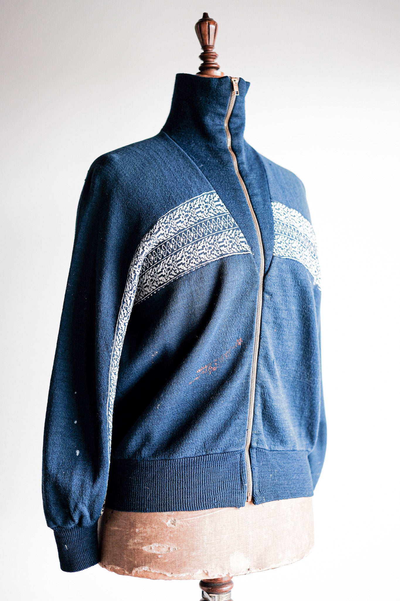 ［~50's］French Vintage Full Zip Wool Printed Cardigan