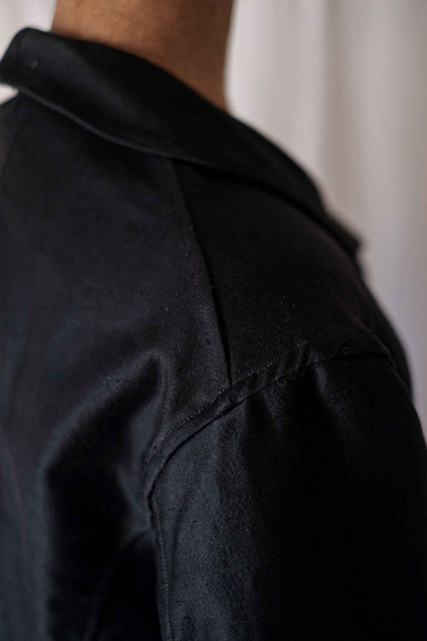 [~ 30's] French Vintage Double Breasted Black Moleskin Work Jacket