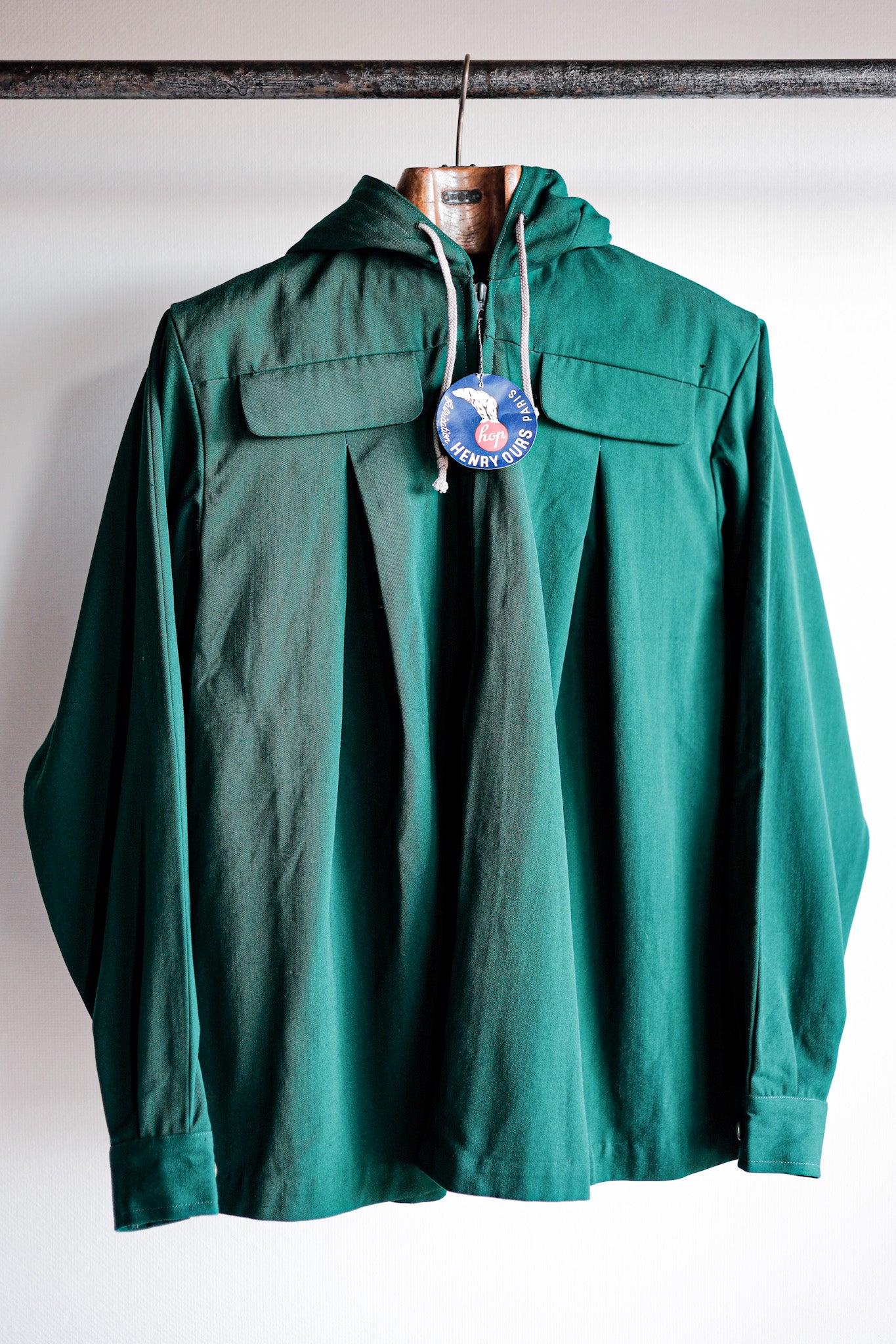 [~ 50's] French Vintage Green Wool Rayon Hooded Jacket "Dead Stock"