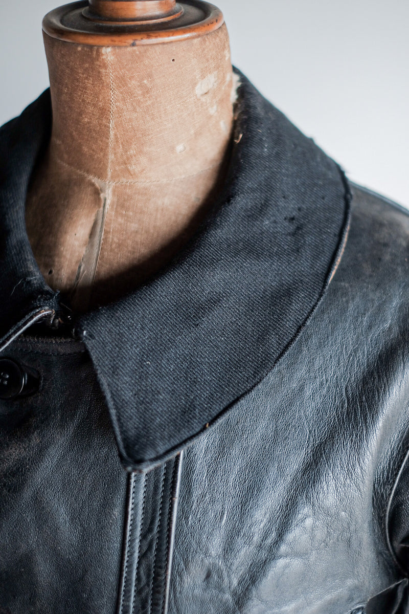 【~30's】French Vintage Le Corbusier Leather Work Jacket "Wool Collar"