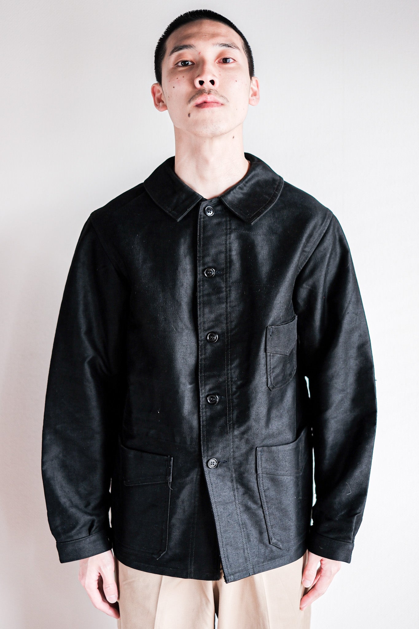 ［~50's］French Vintage Black Moleskin Work Jacket "Dead Stock"