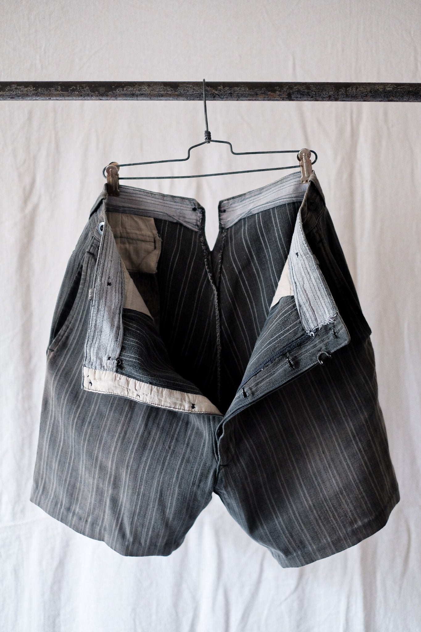 [〜40年代]法國復古棉質條紋工作短褲